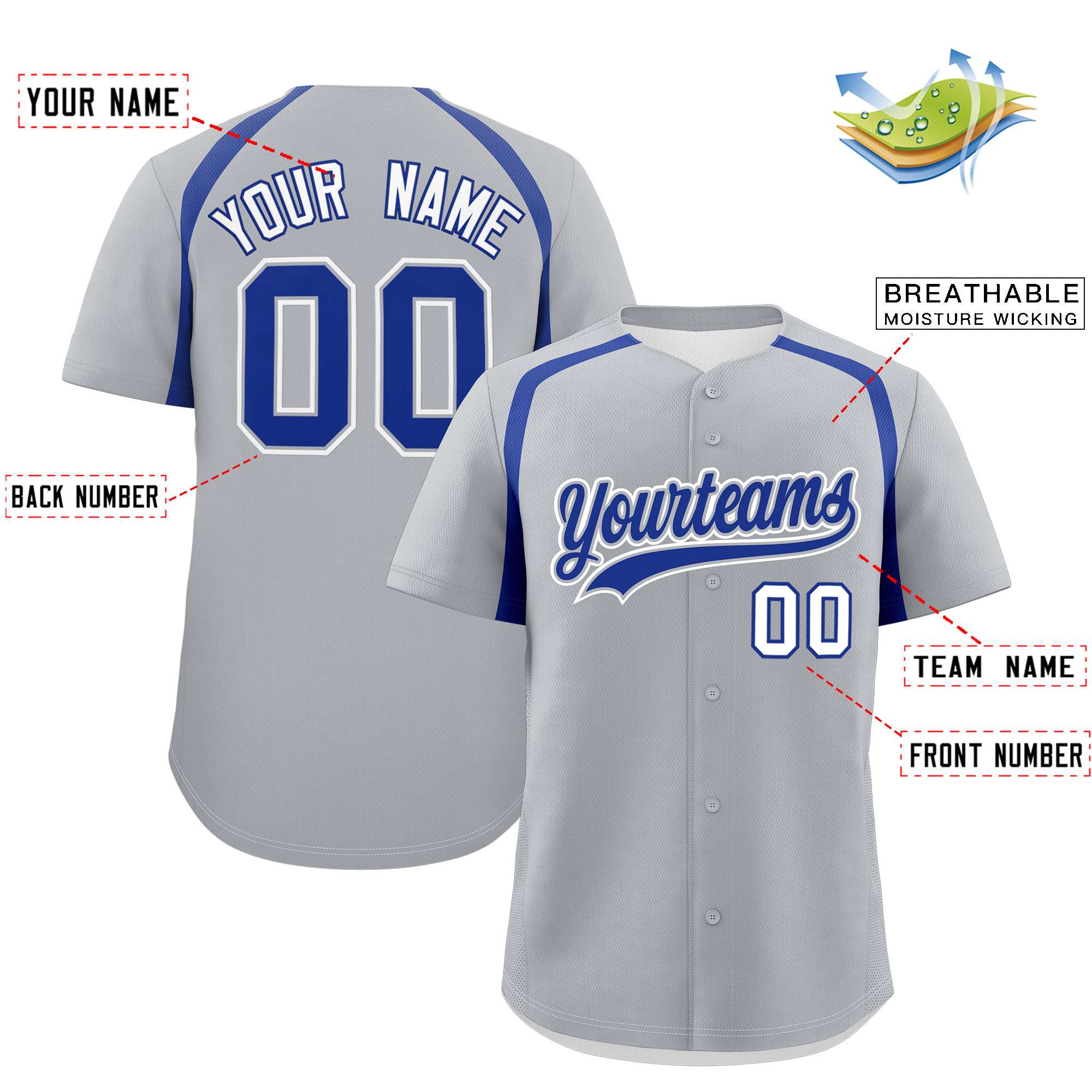 Custom Silver Royal Personalized Color Block Authentic Baseball Jersey