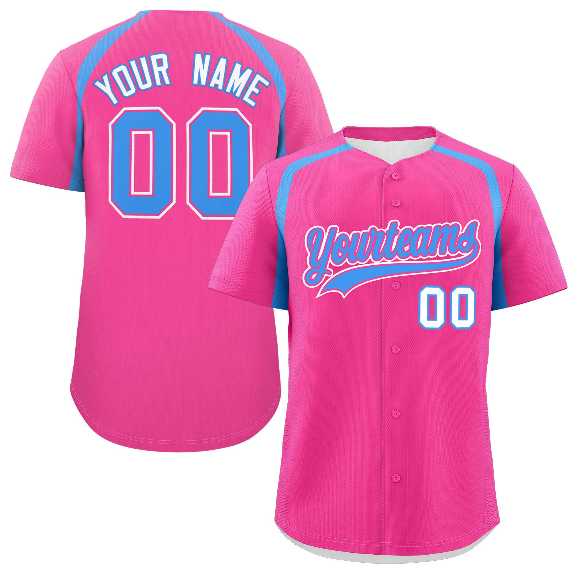 Custom Pink Powder Blue Personalized Color Block Authentic Baseball Jersey