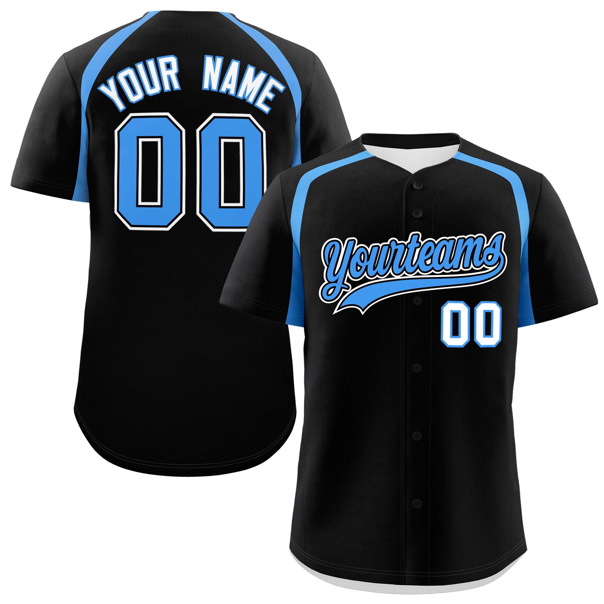 Custom Black Powder Blue Personalized Color Block Authentic Baseball Jersey