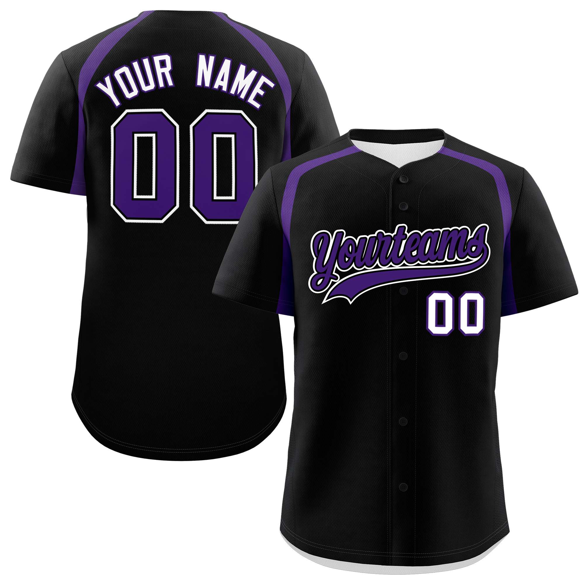 Custom Black Purple Personalized Color Block Authentic Baseball Jersey