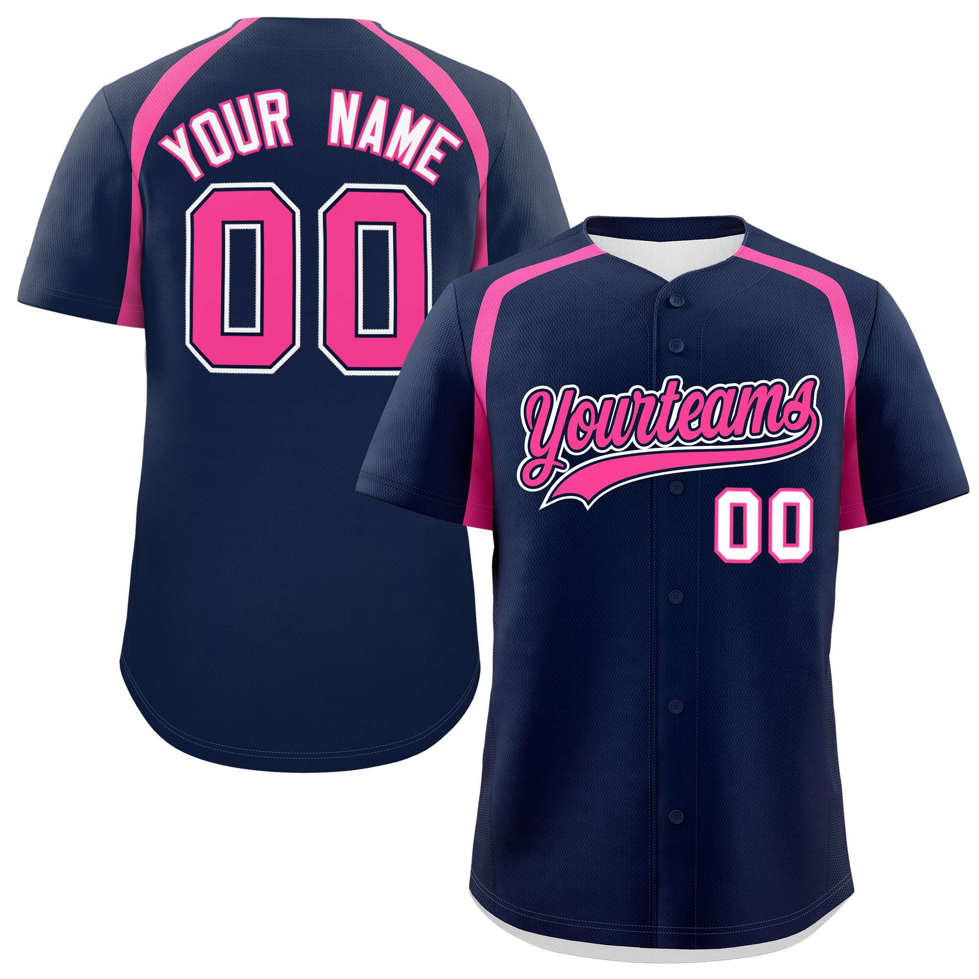 Custom Navy Pink Personalized Color Block Authentic Baseball Jersey