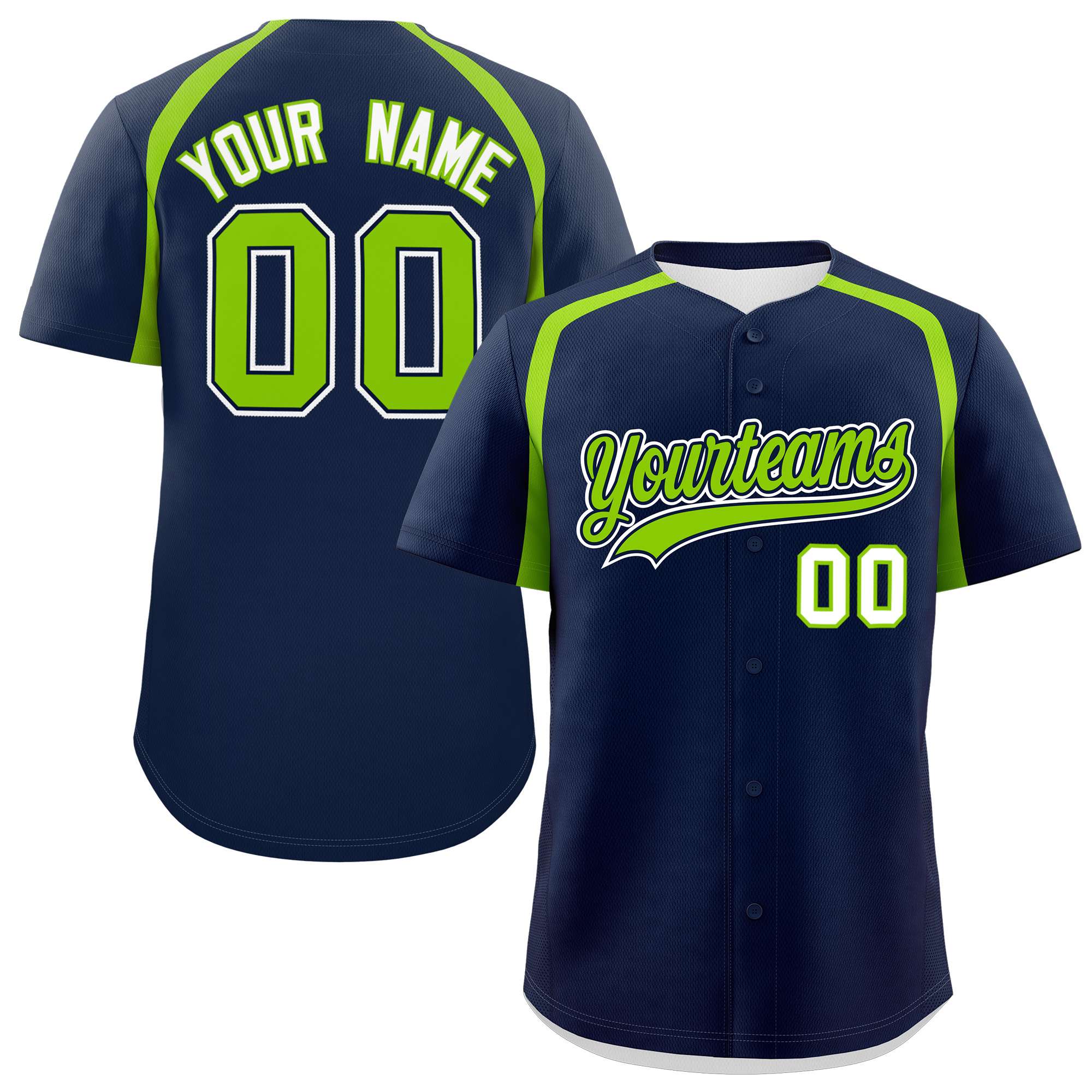 Custom Navy Neon Green Personalized Color Block Authentic Baseball Jersey