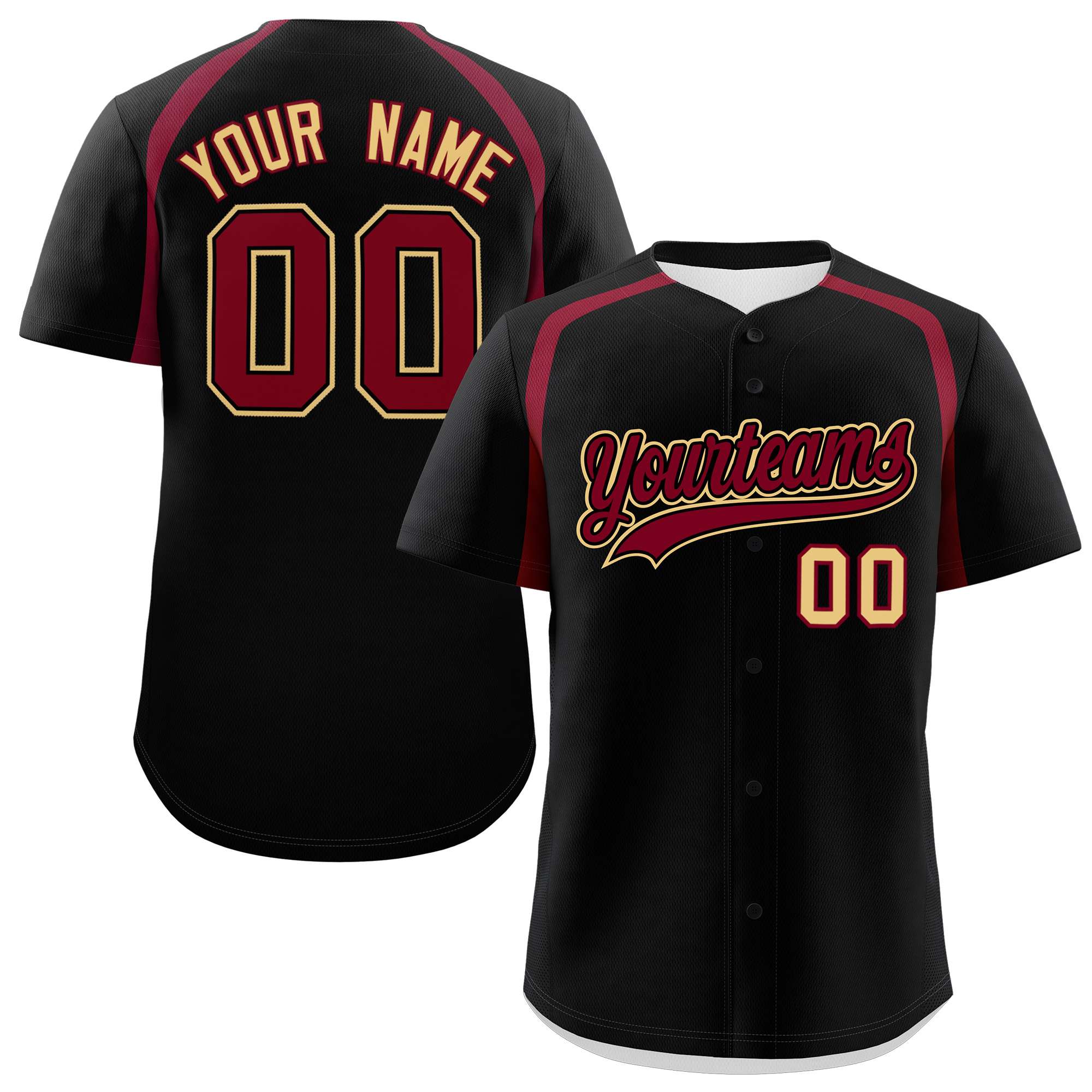 Custom Black Crimson Personalized Color Block Authentic Baseball Jersey