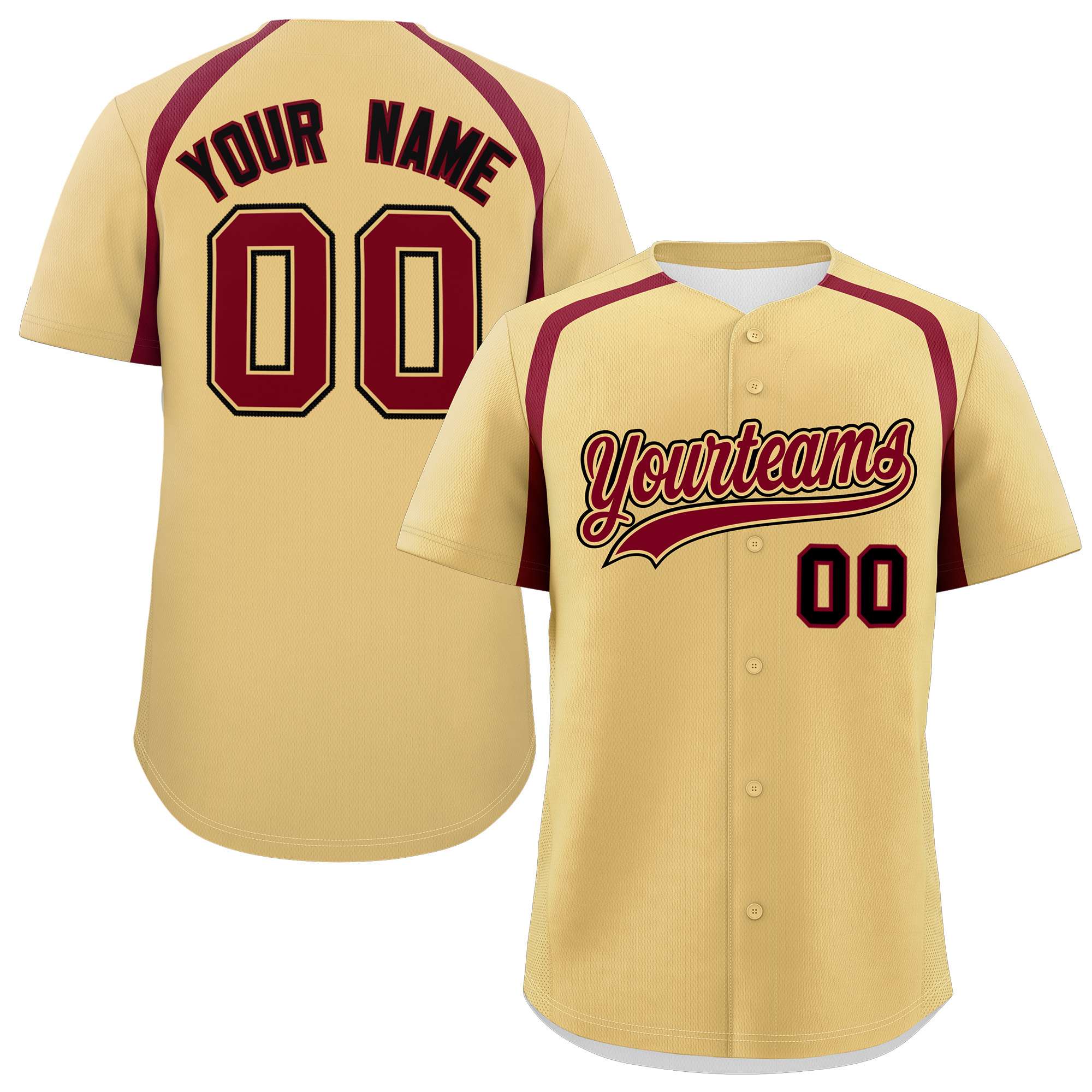 Custom Khaki Crimson Personalized Color Block Authentic Baseball Jersey