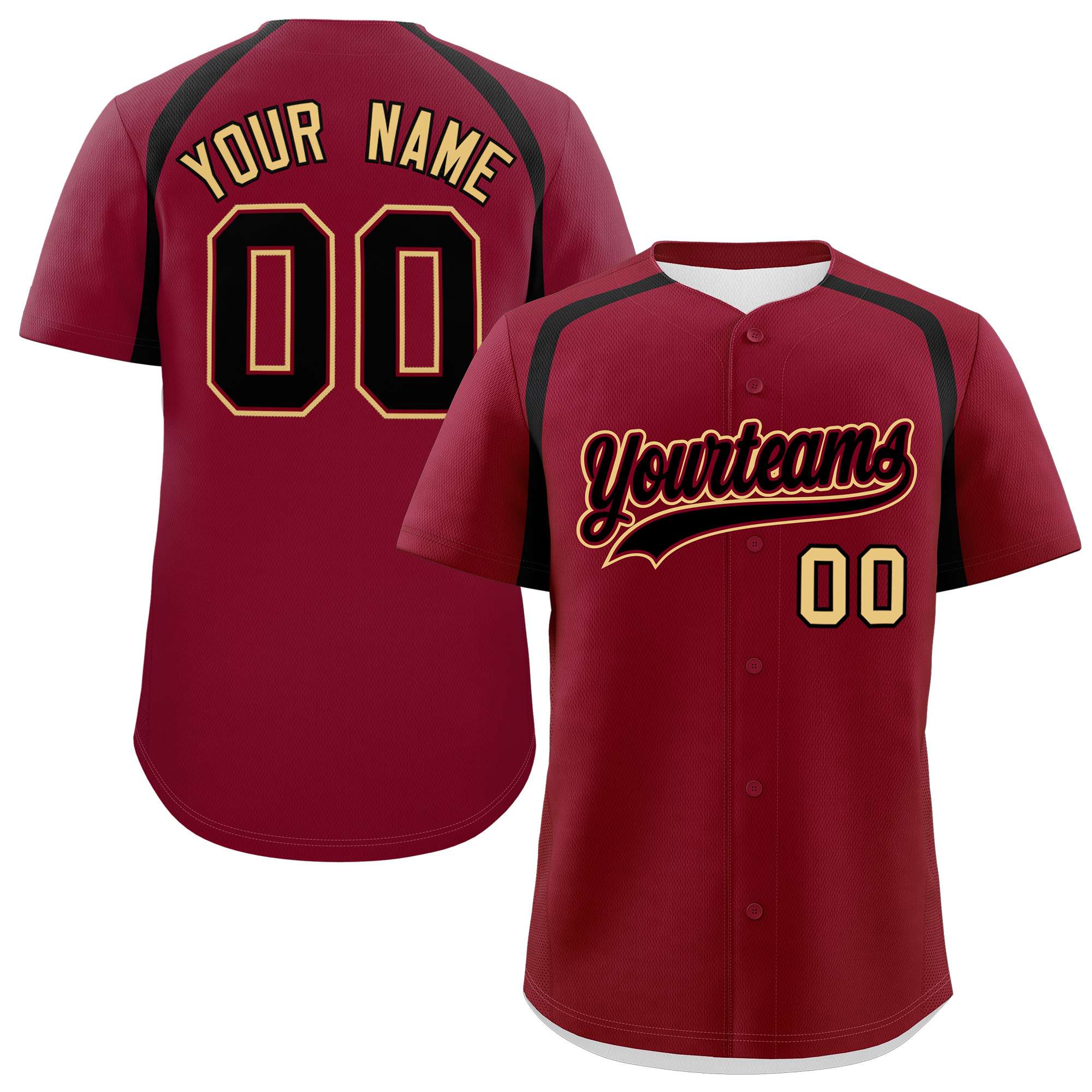 Custom Crimson Black Personalized Color Block Authentic Baseball Jersey