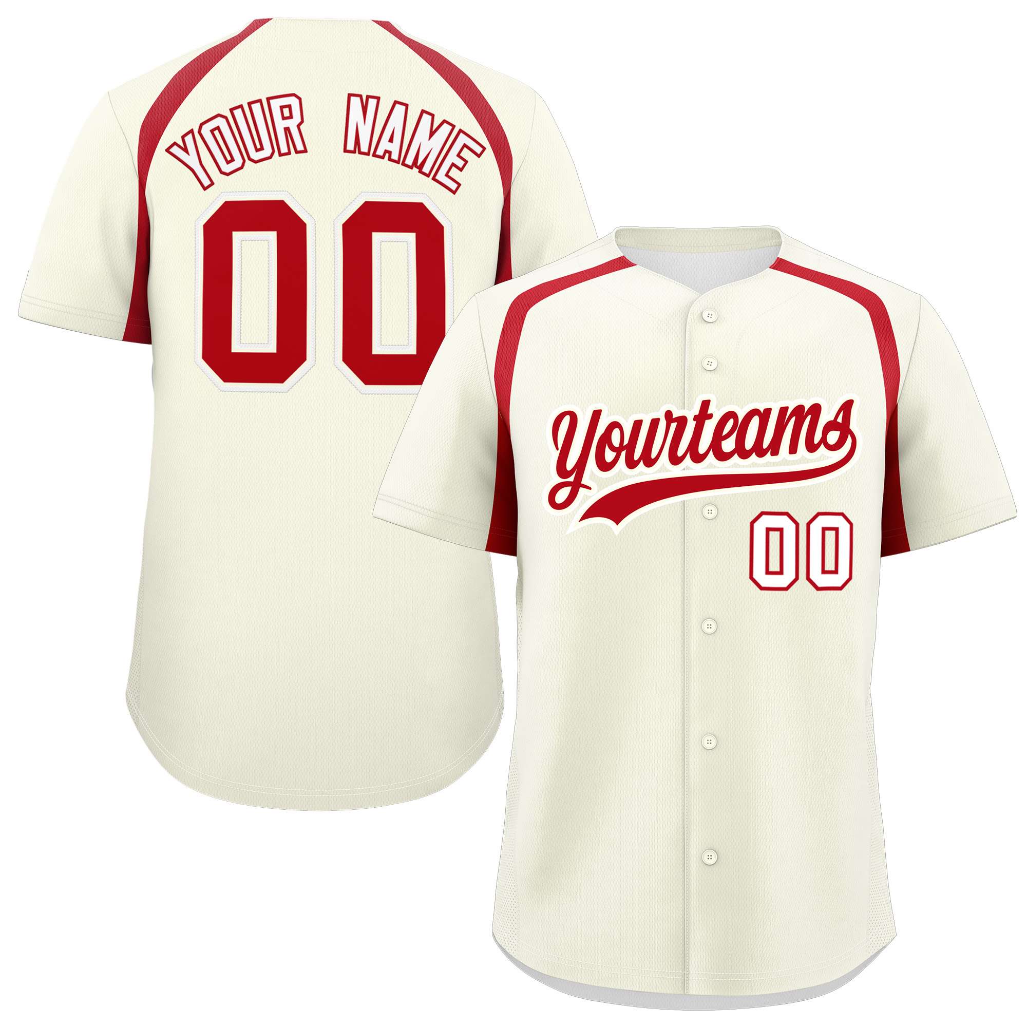 Custom Cream Red Personalized Color Block Authentic Baseball Jersey