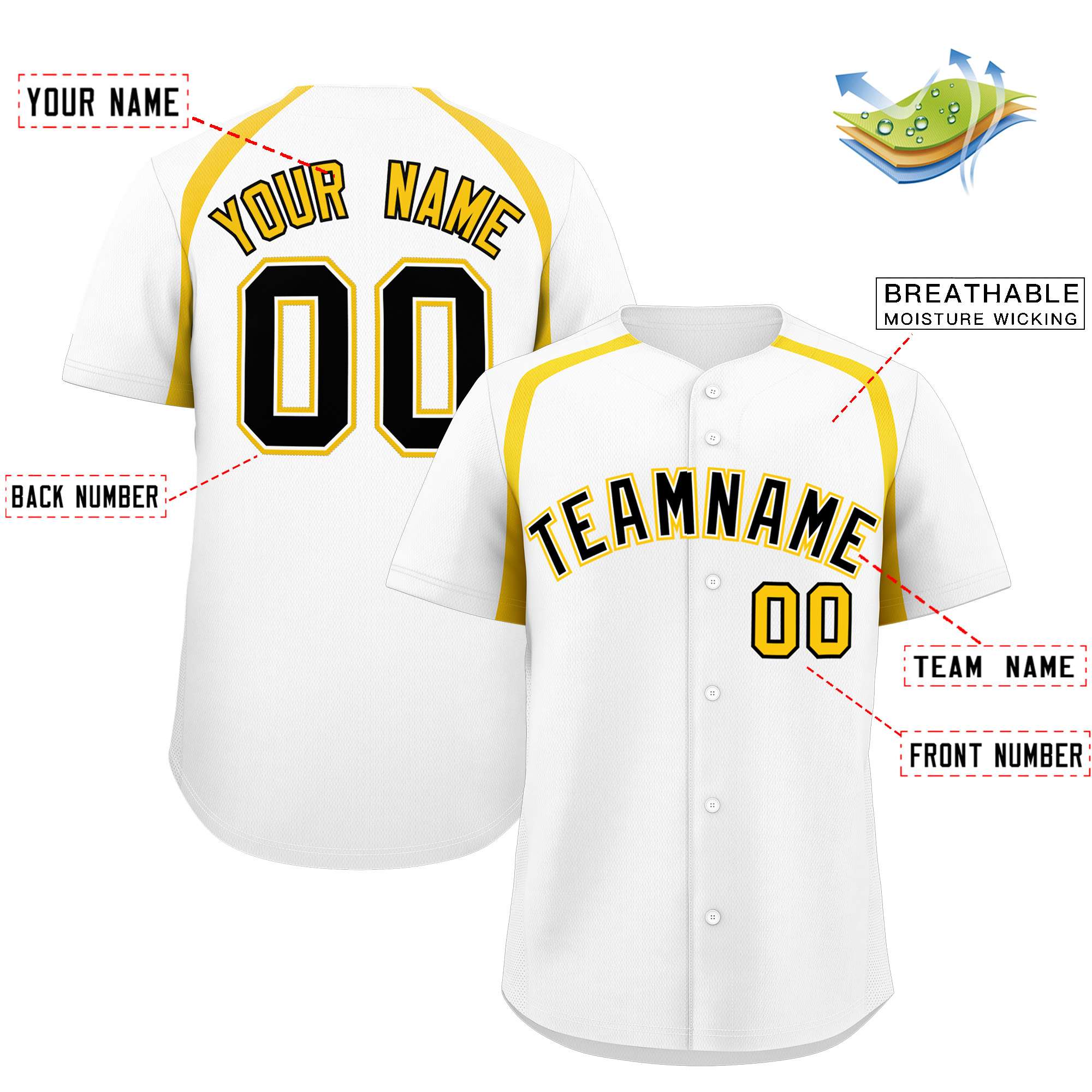 Custom White Gold Personalized Color Block Authentic Baseball Jersey