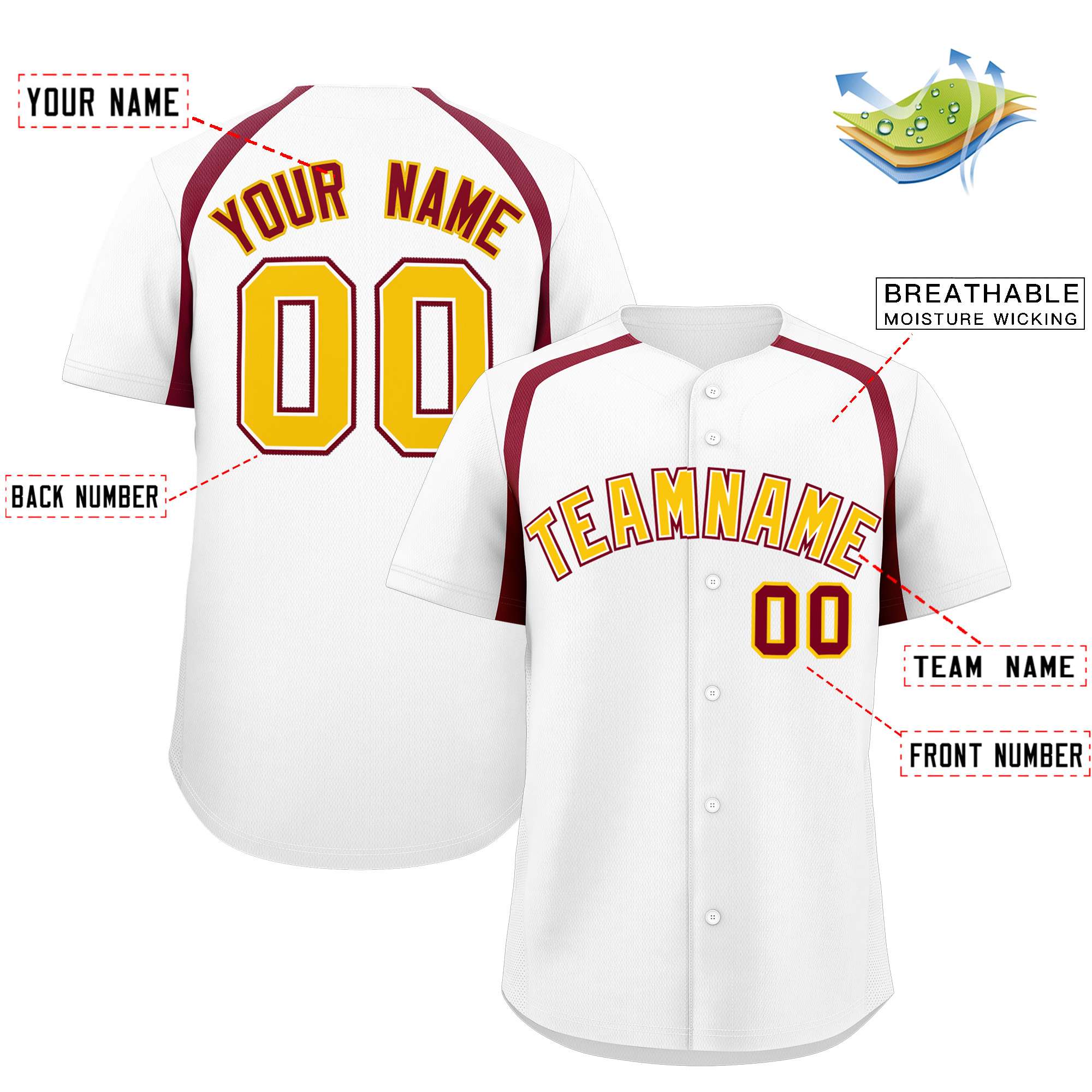 Custom White Crimson Personalized Color Block Authentic Baseball Jersey