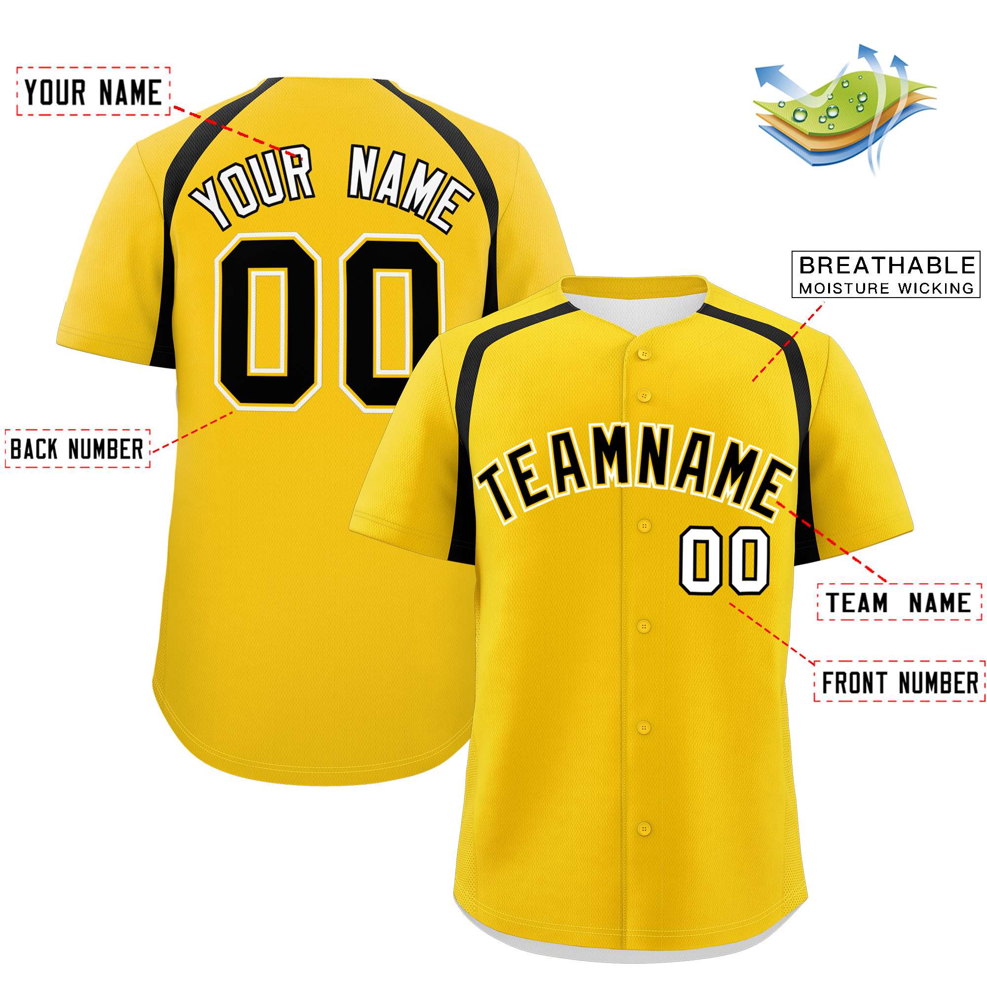 Custom Gold Black Personalized Color Block Authentic Baseball Jersey