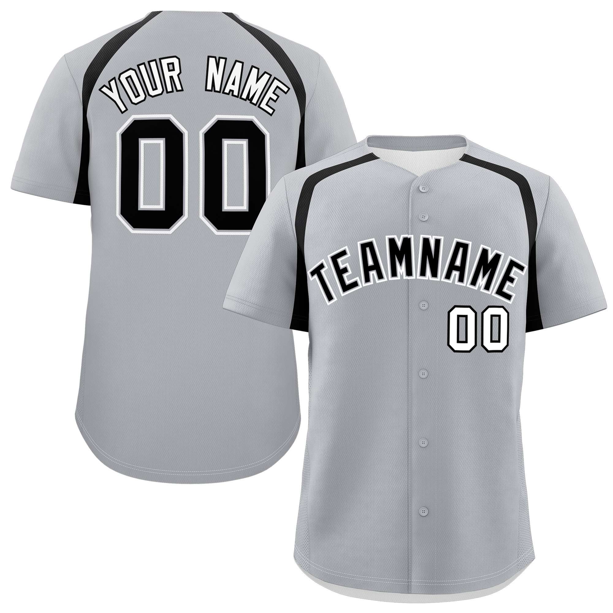 Custom Silver Black Personalized Color Block Authentic Baseball Jersey