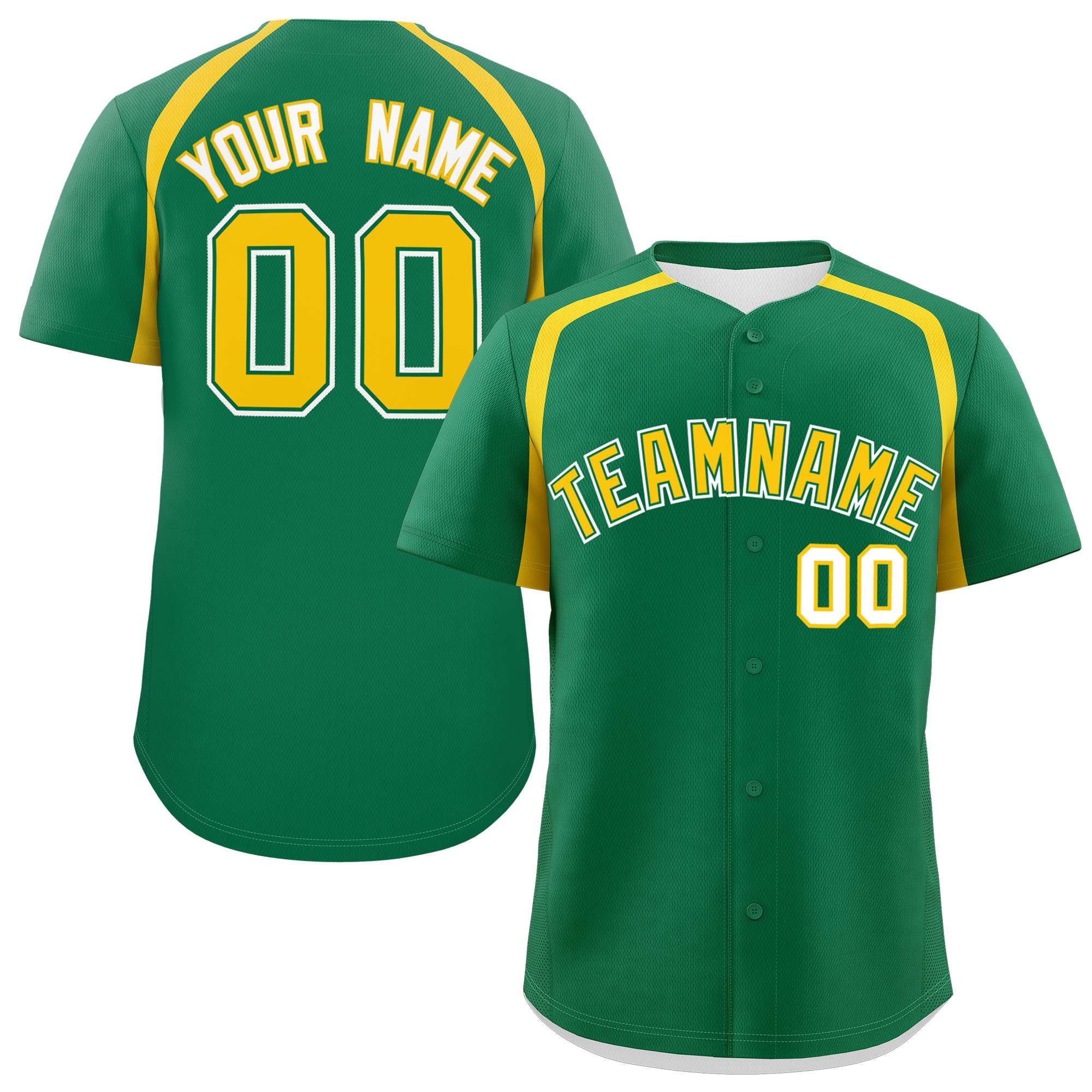 Custom Kelly Green Gold Personalized Color Block Authentic Baseball Jersey