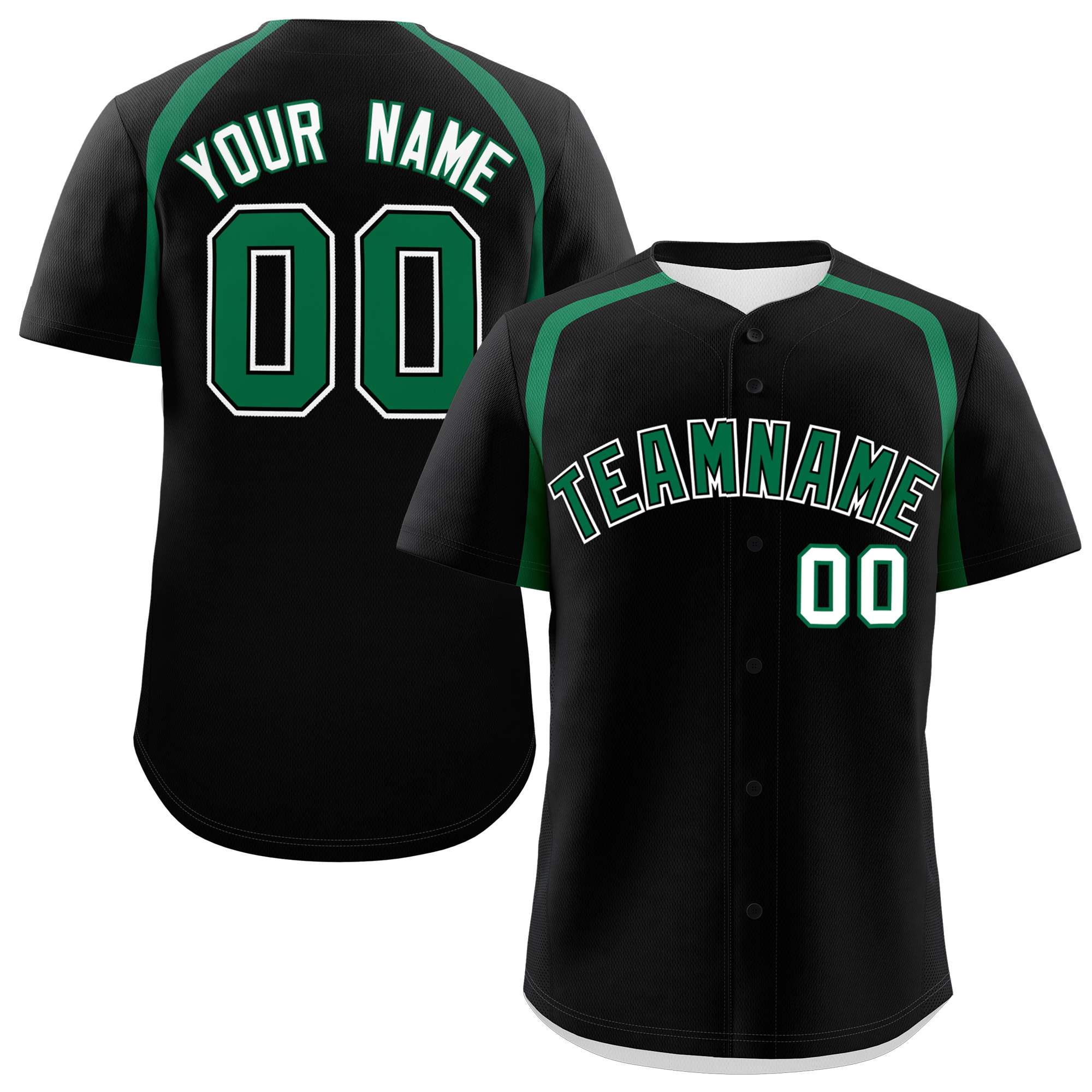 Custom Black Kelly Green Personalized Color Block Authentic Baseball Jersey