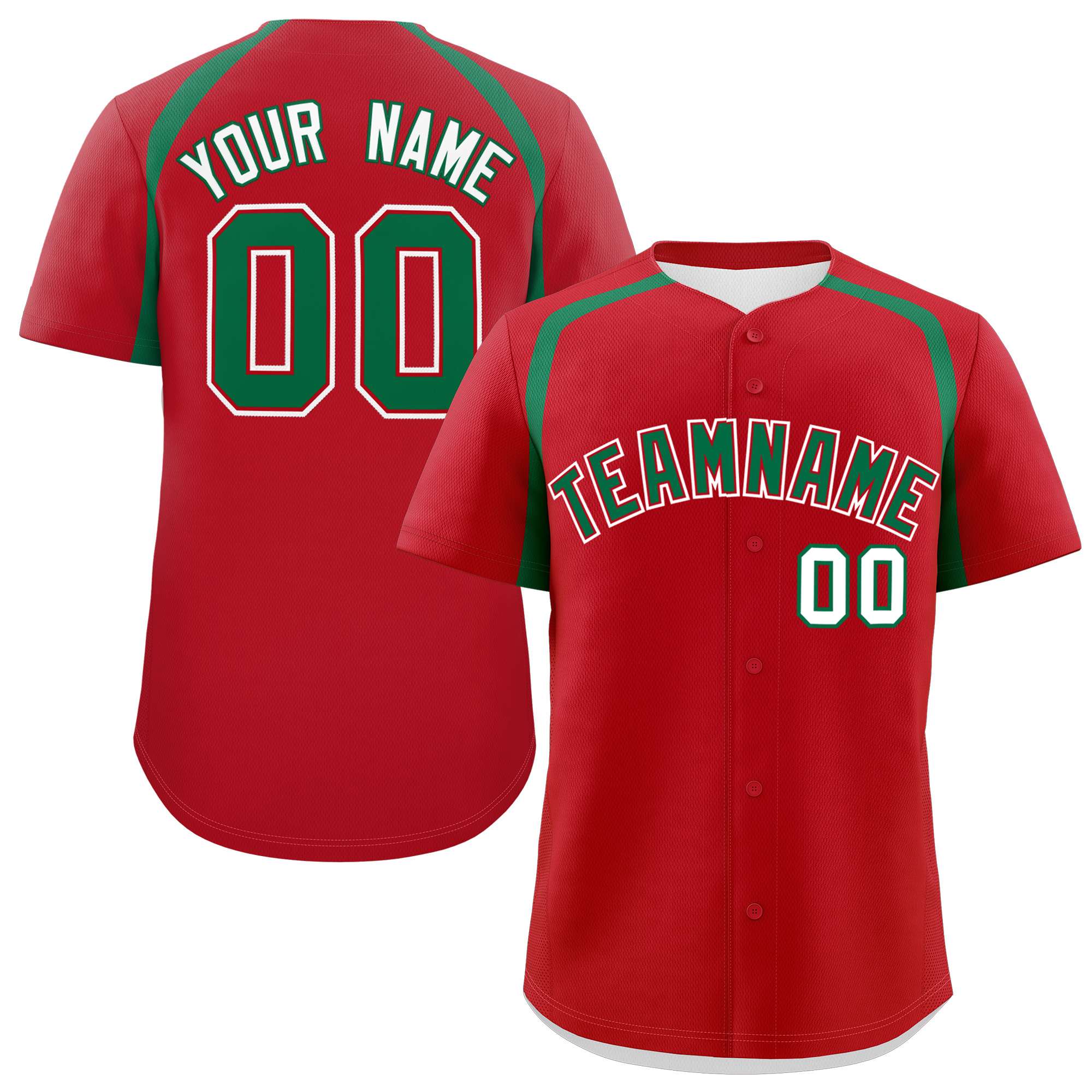 Custom Red Kelly Green Personalized Color Block Authentic Baseball Jersey