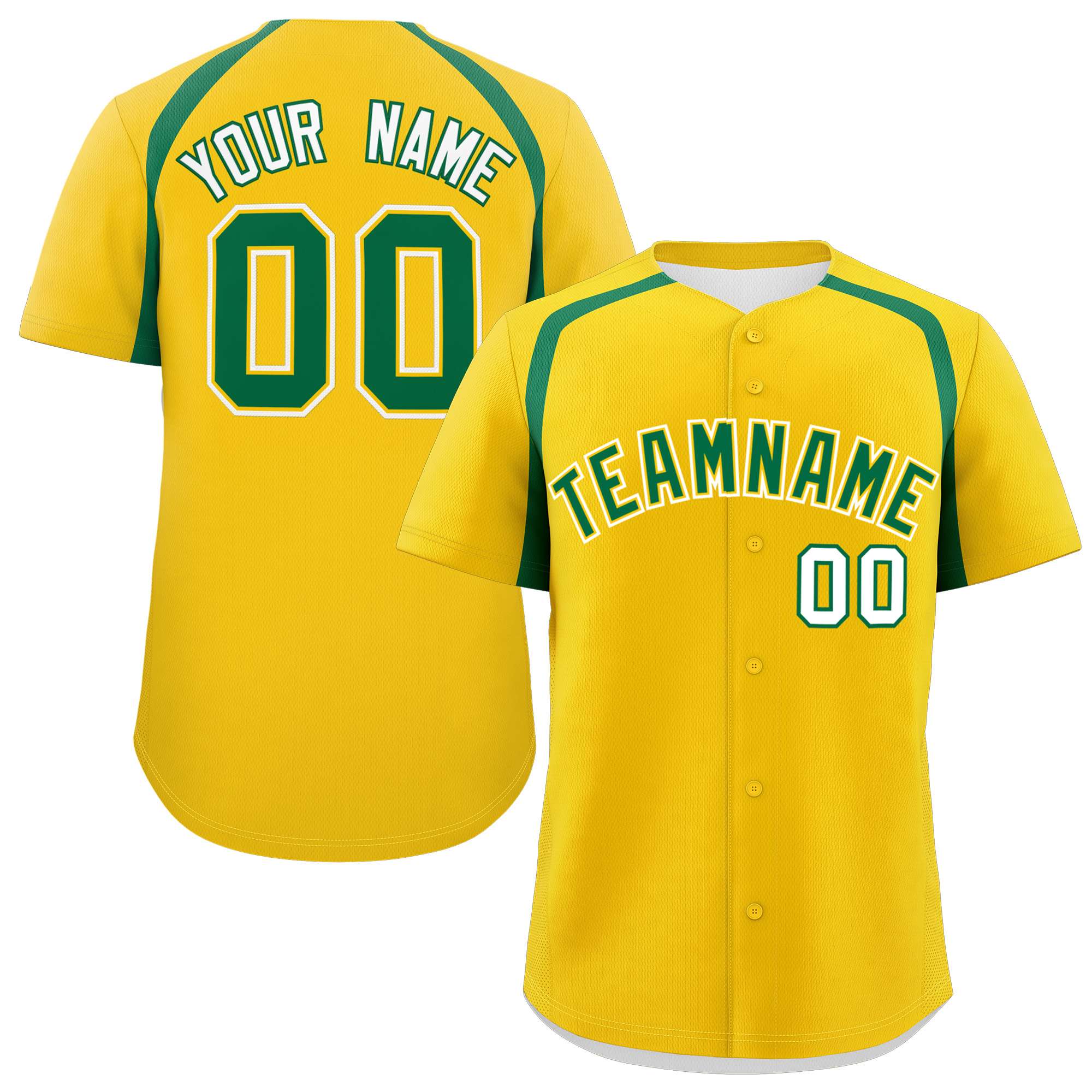 Custom Gold Kelly Green Personalized Color Block Authentic Baseball Jersey