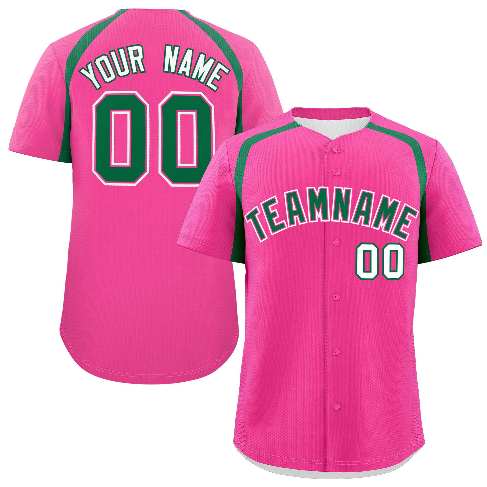 Custom Pink Kelly Green Personalized Color Block Authentic Baseball Jersey