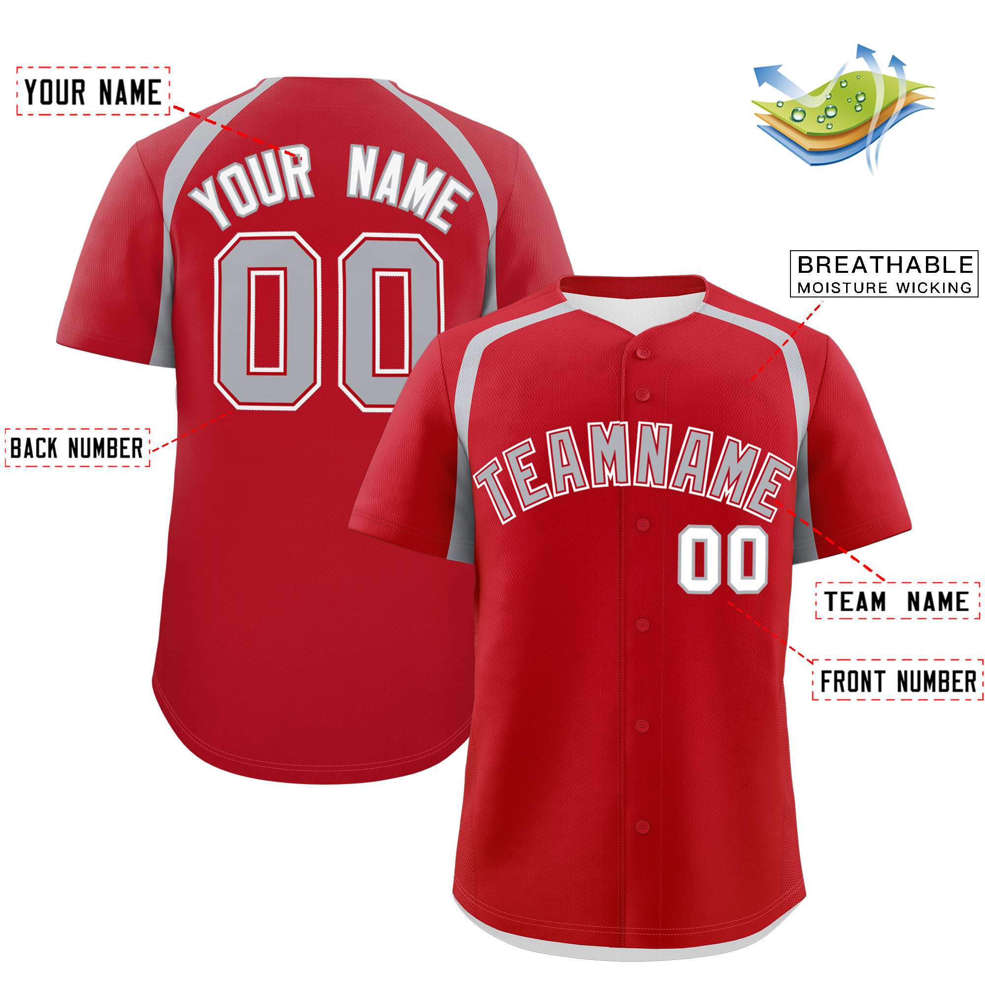 Custom Red Silver Personalized Color Block Authentic Baseball Jersey