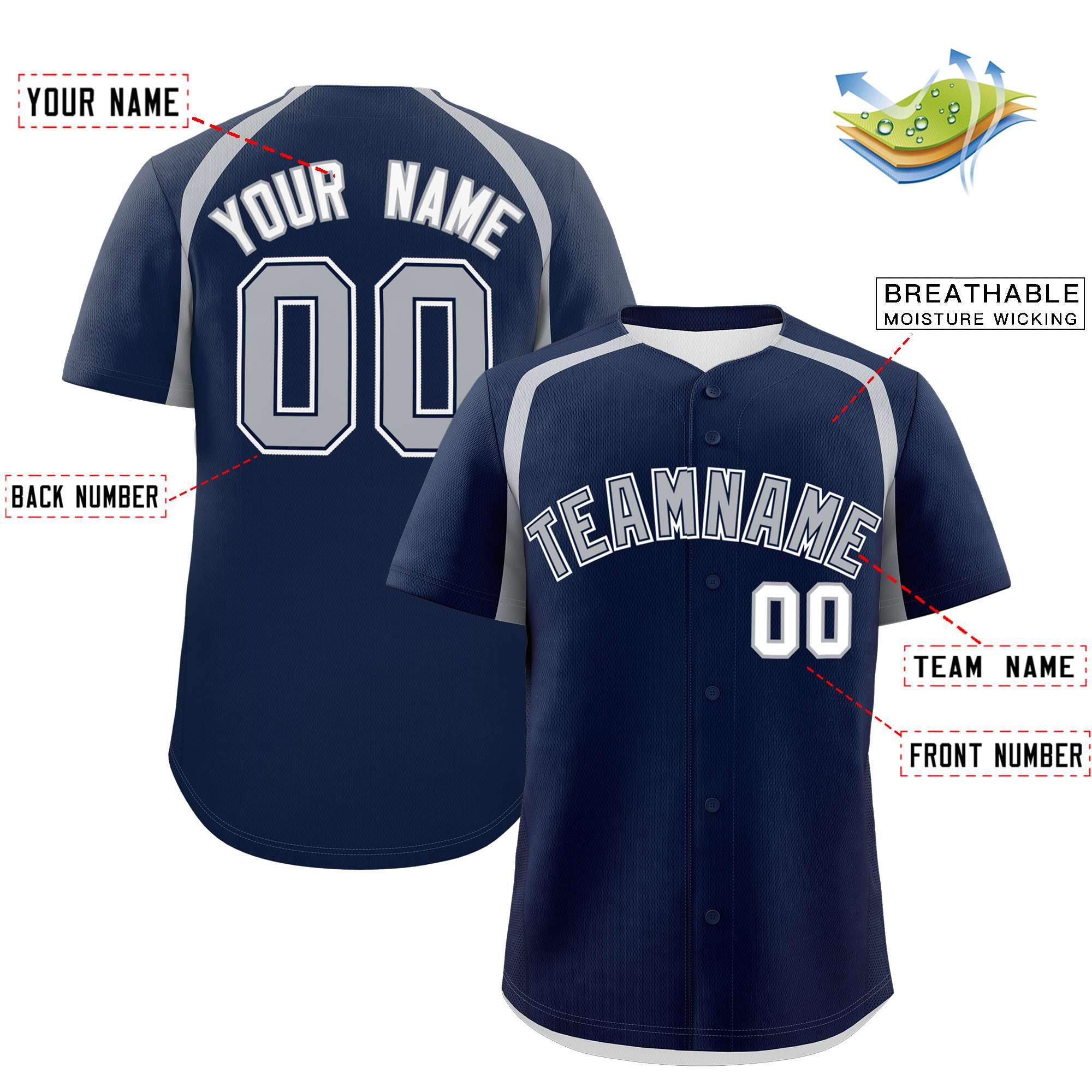 Custom Navy Silver Personalized Color Block Authentic Baseball Jersey