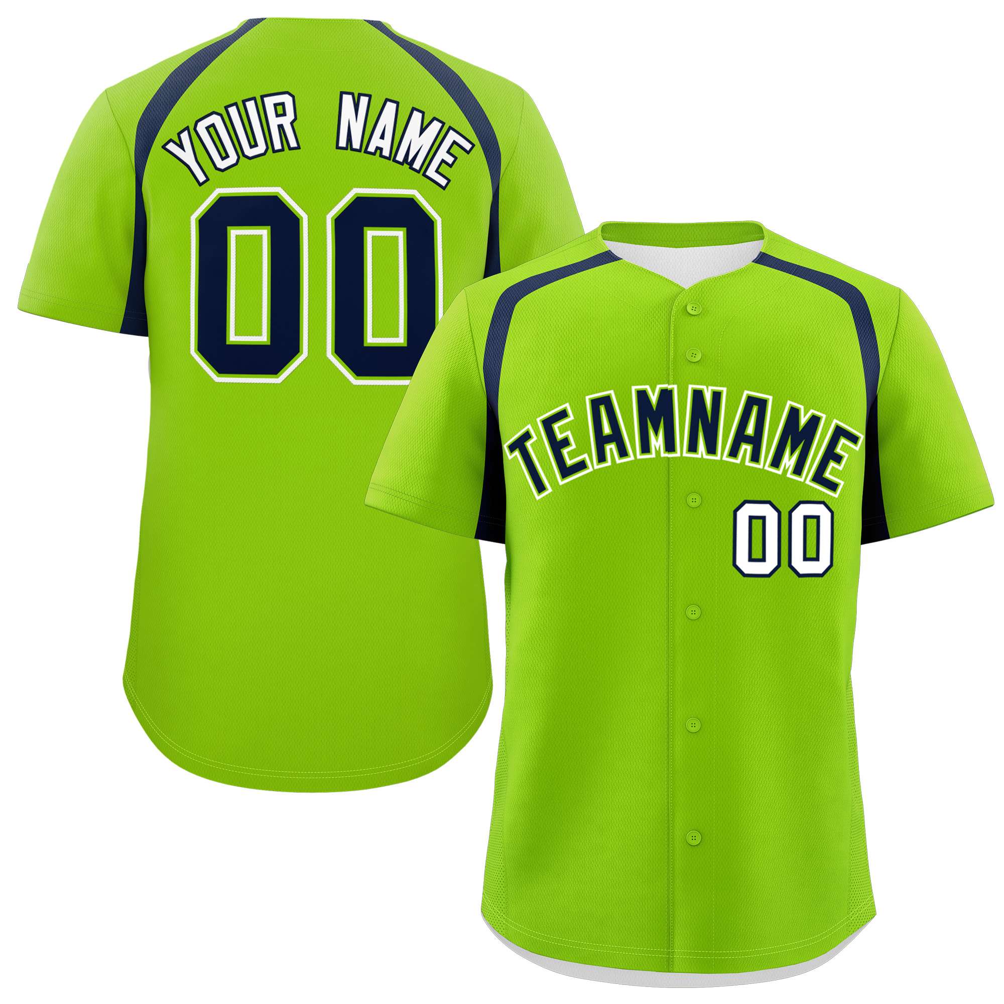 Custom Neon Green Navy Personalized Color Block Authentic Baseball Jersey