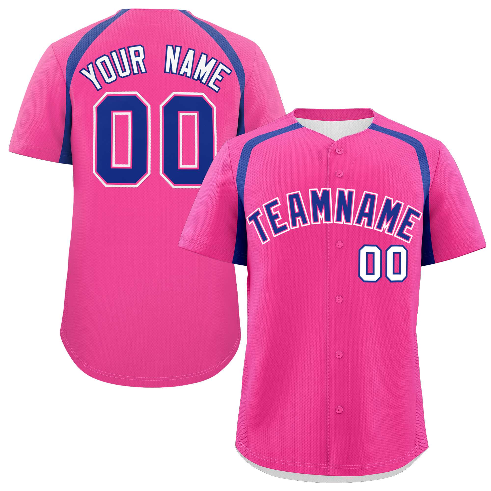 Custom Pink Royal Personalized Color Block Authentic Baseball Jersey