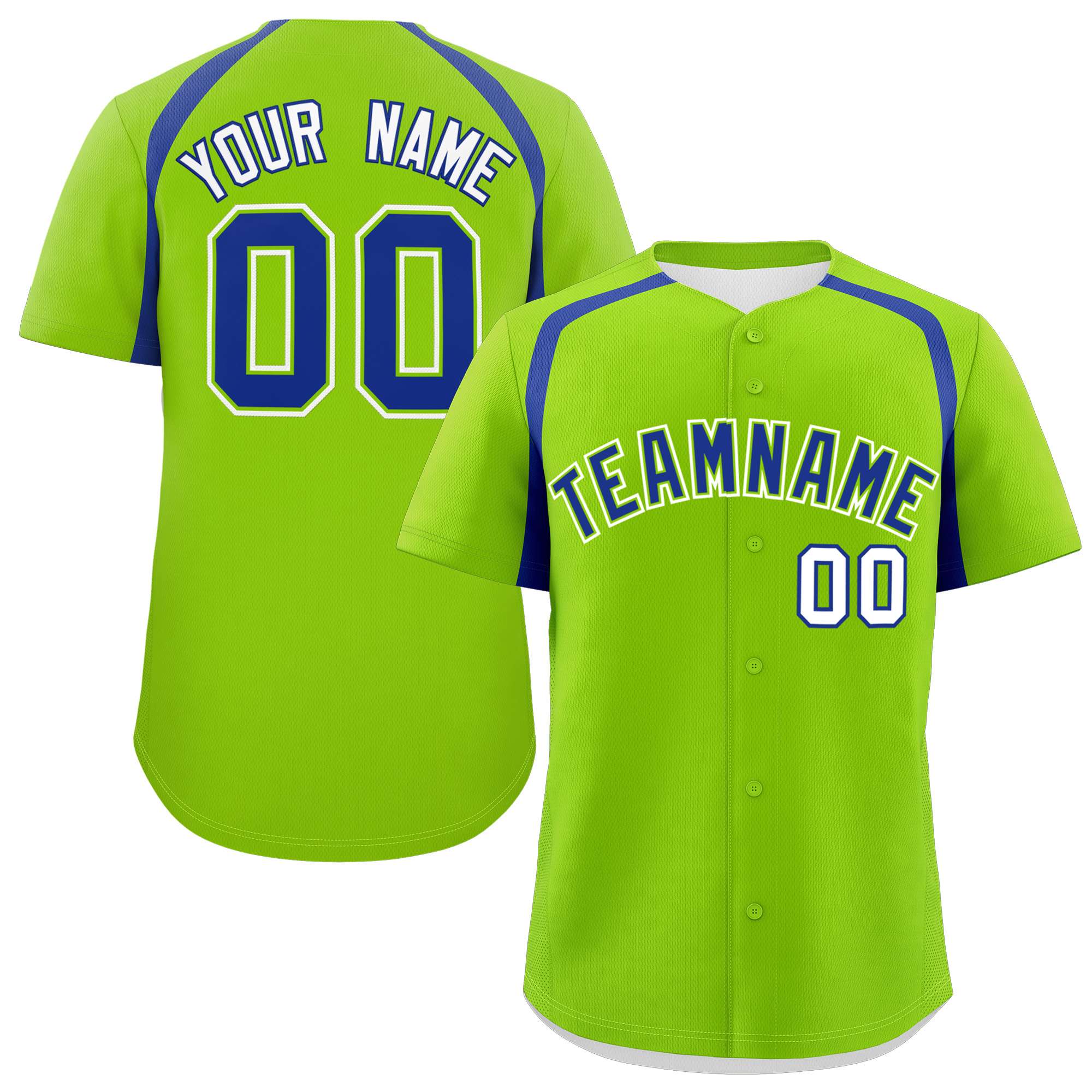 Custom Neon Green Royal Personalized Color Block Authentic Baseball Jersey