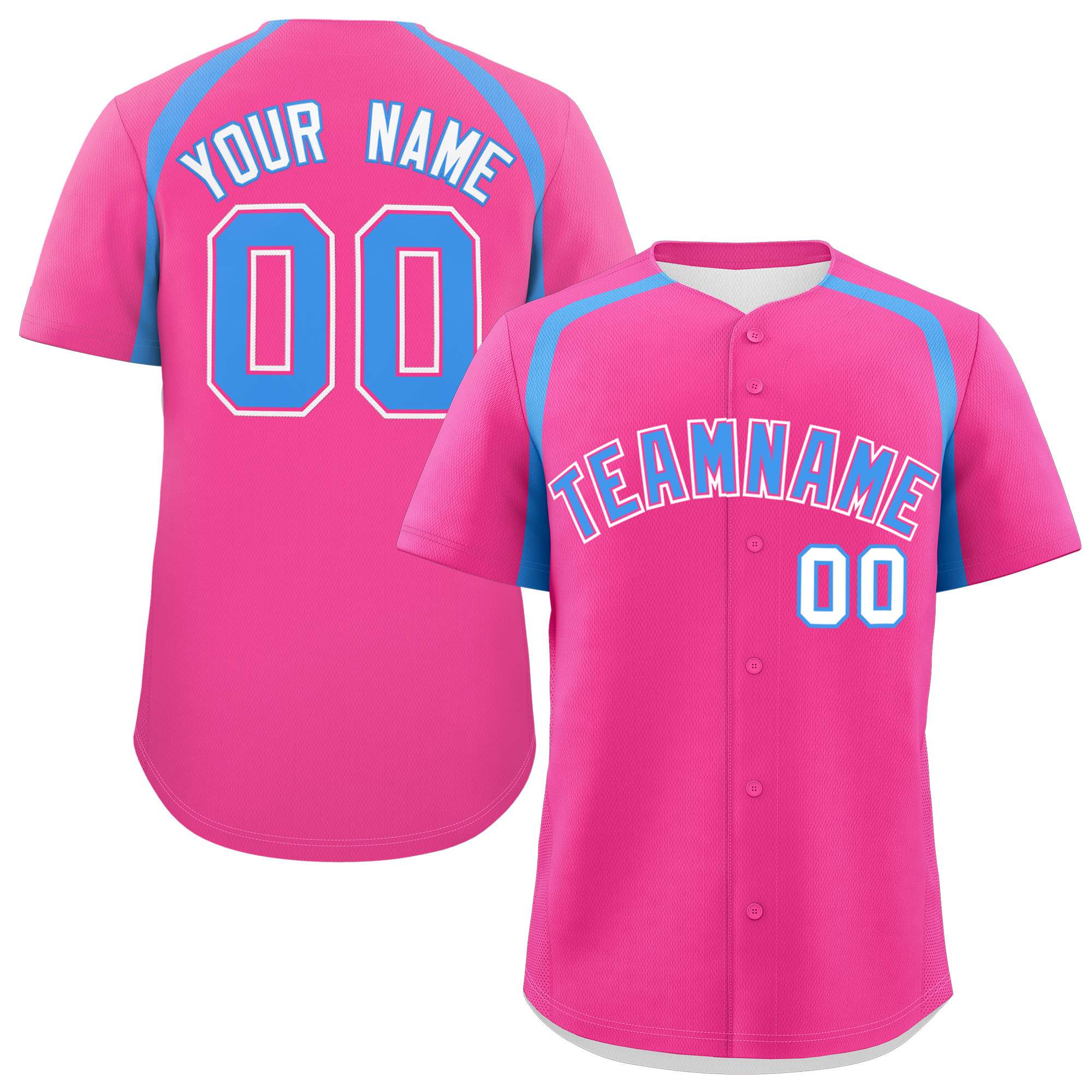 Custom Pink Powder Blue Personalized Color Block Authentic Baseball Jersey