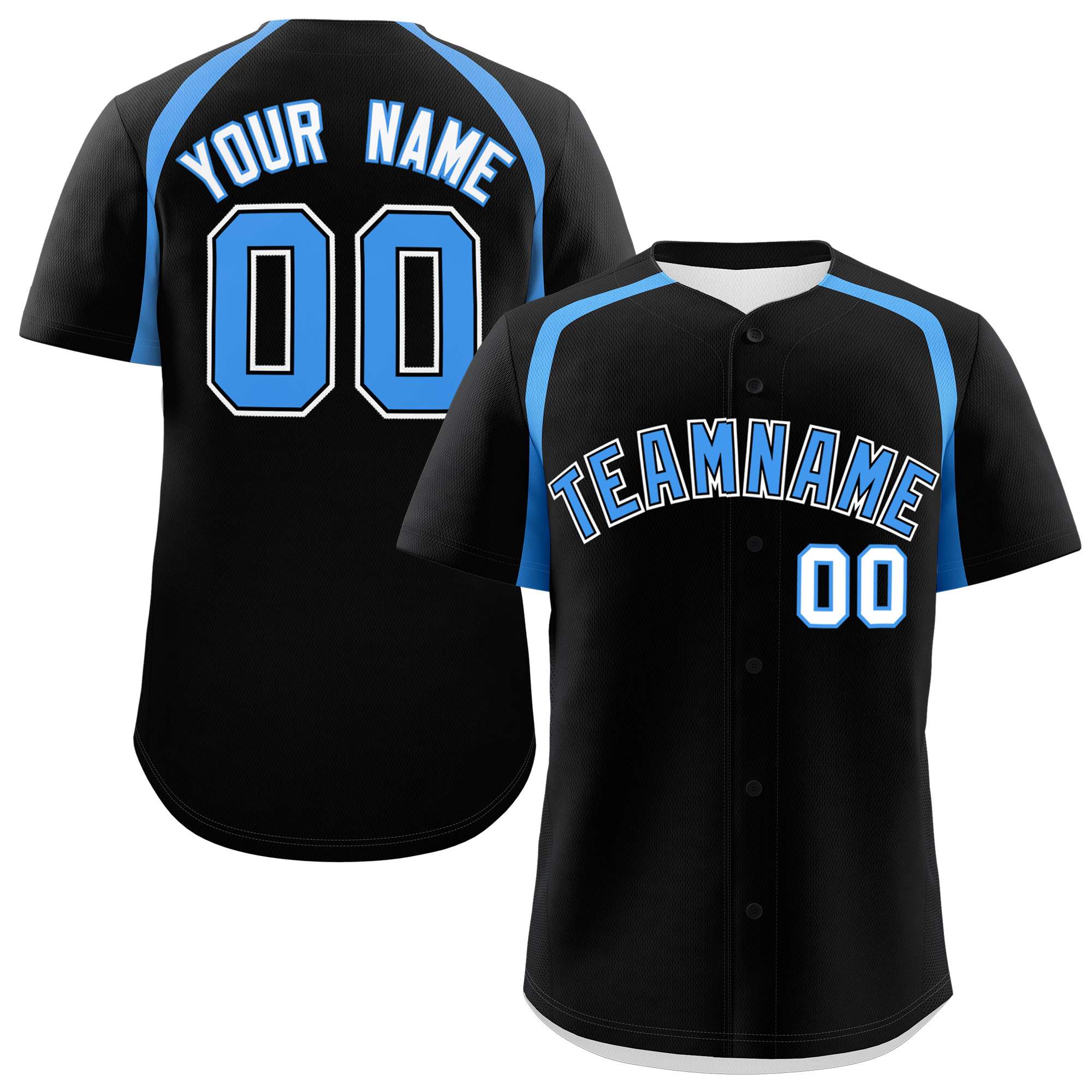 Custom Black Powder Blue Personalized Color Block Authentic Baseball Jersey