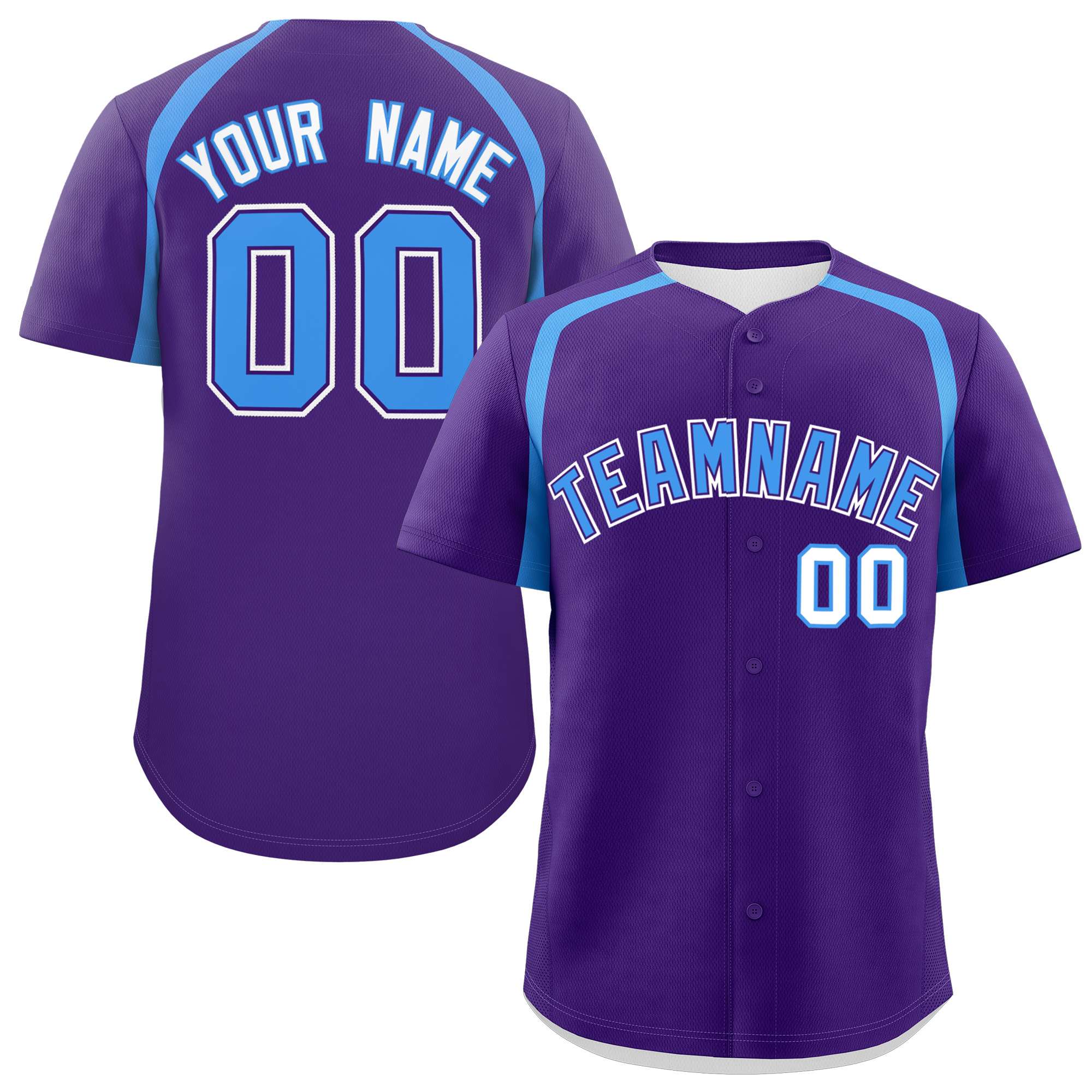 Custom Purple Powder Blue Personalized Color Block Authentic Baseball Jersey