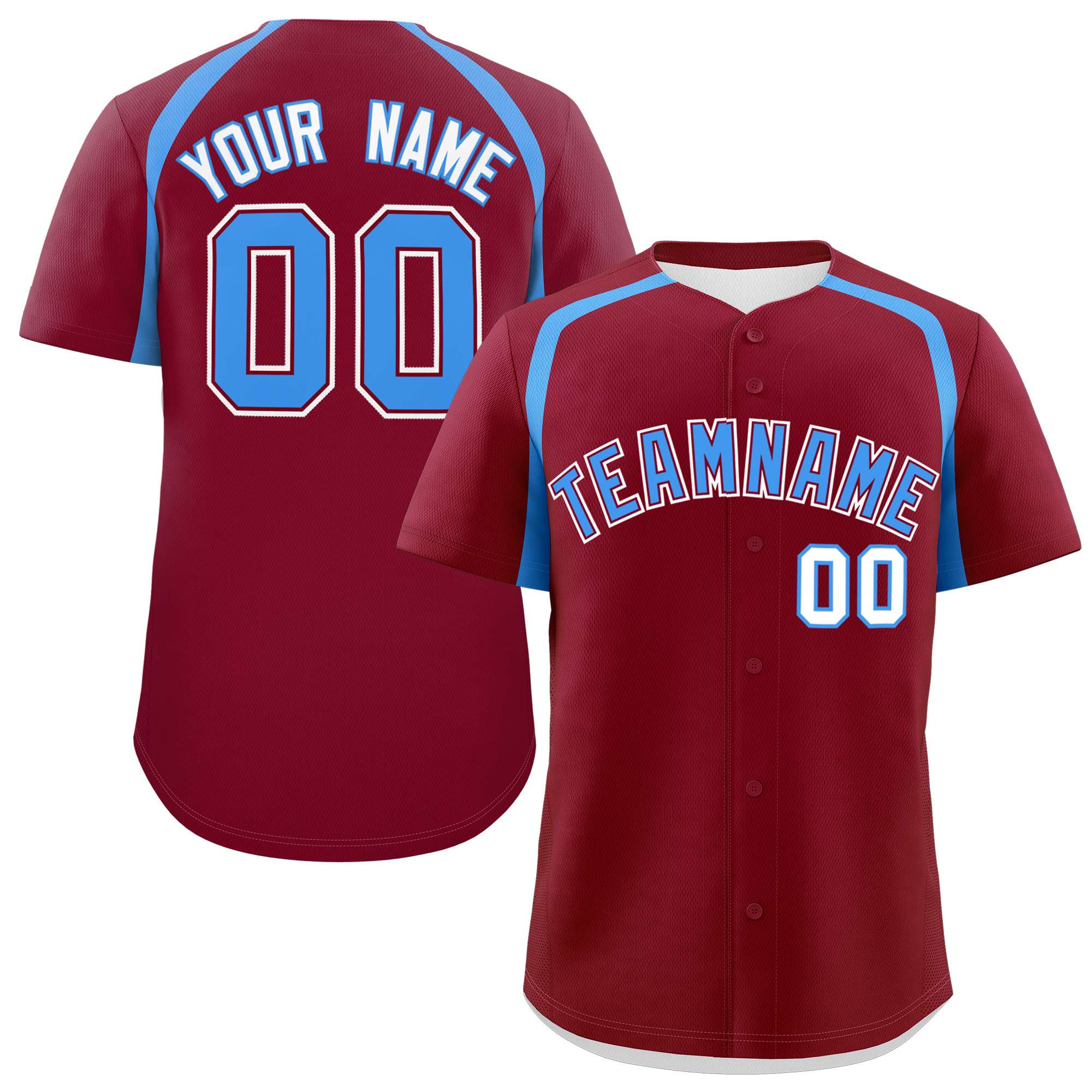 Custom Crimson Powder Blue Personalized Color Block Authentic Baseball Jersey