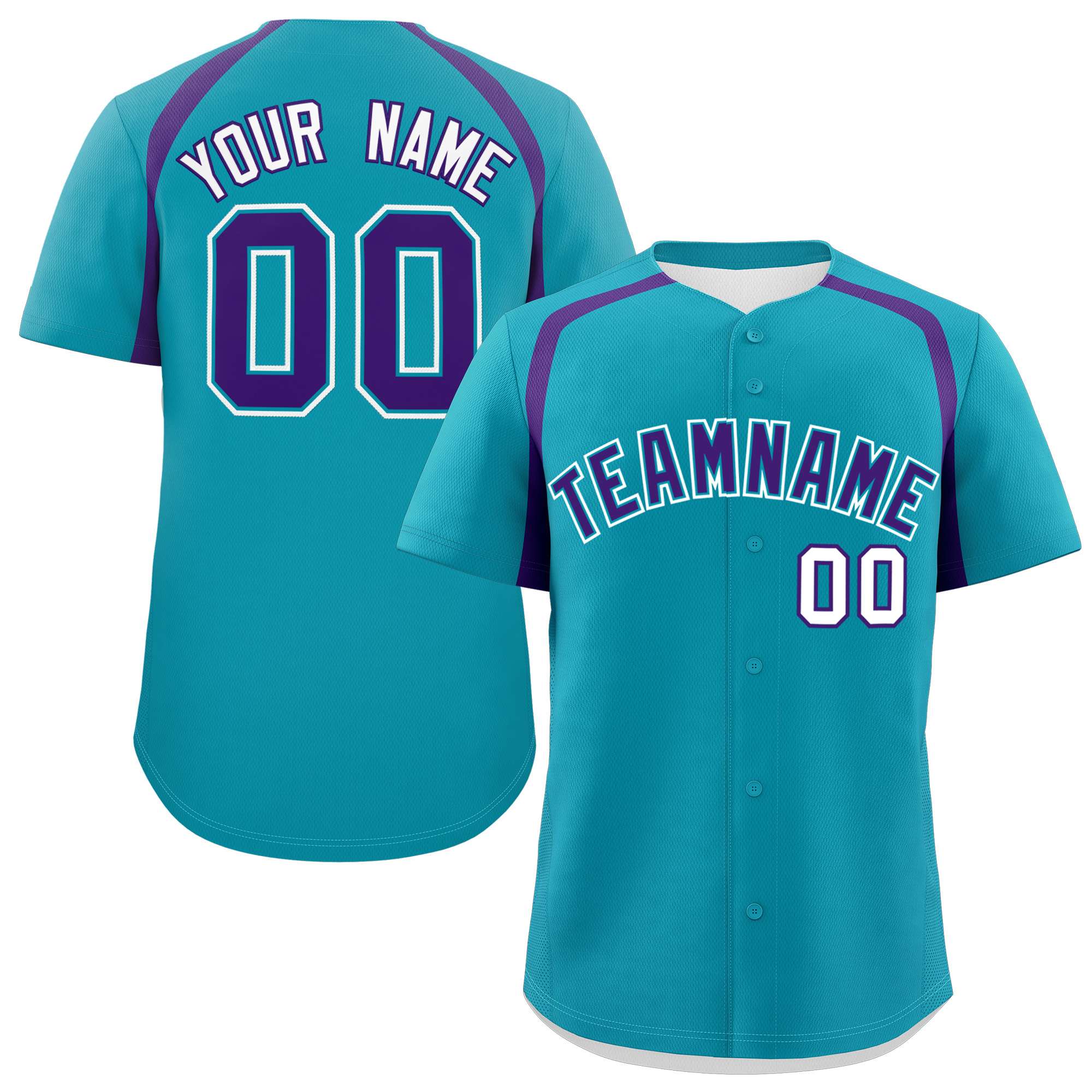 Custom Aqua Purple Personalized Color Block Authentic Baseball Jersey