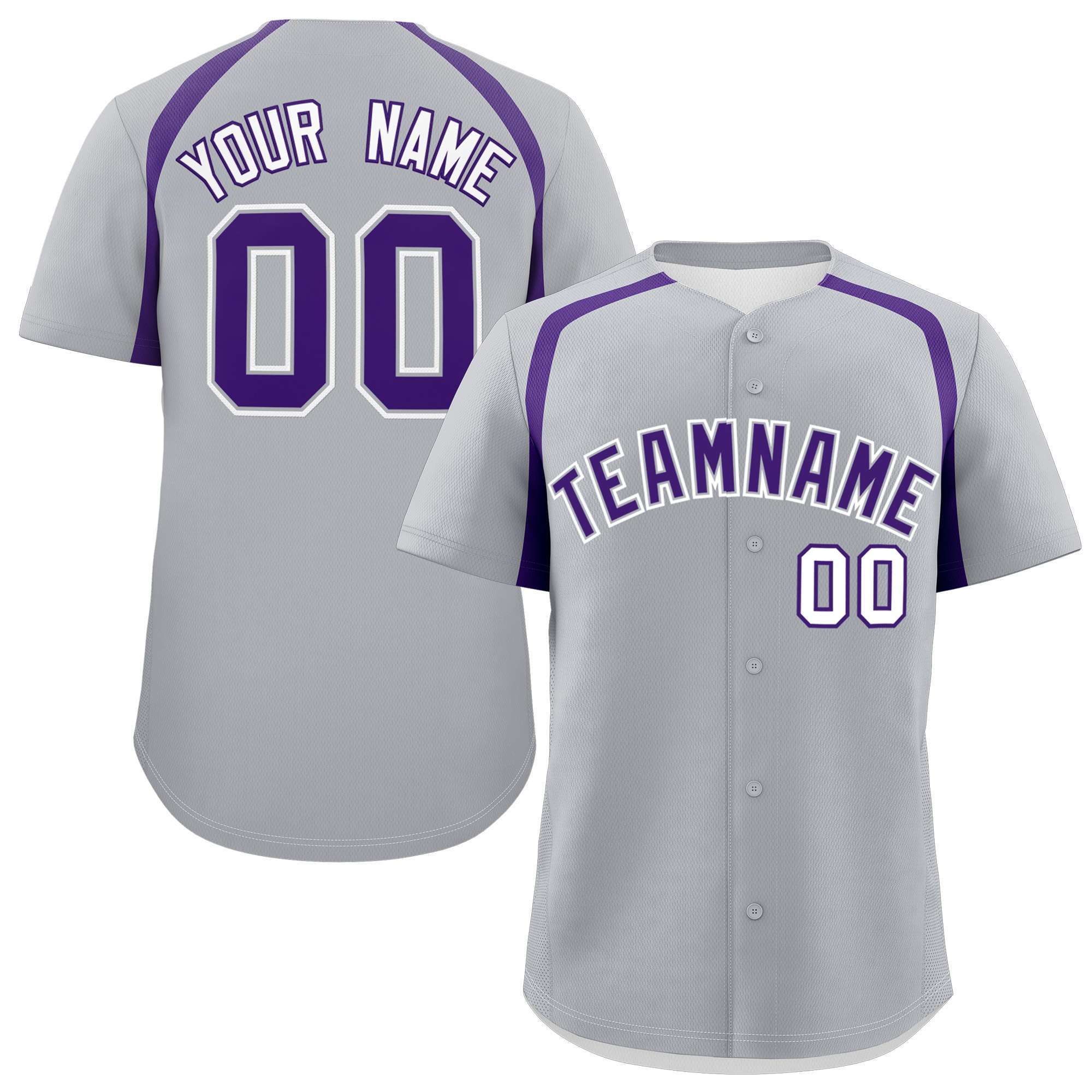 Custom Silver Purple Personalized Color Block Authentic Baseball Jersey