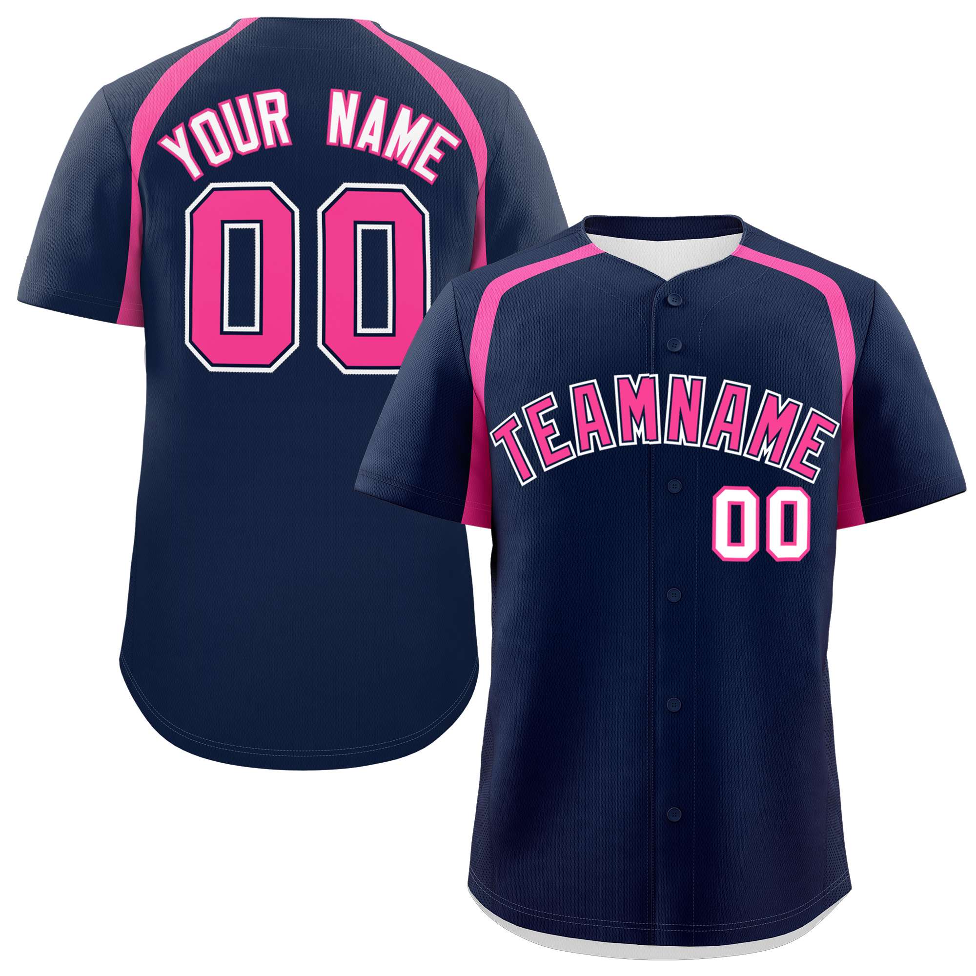 Custom Navy Pink Personalized Color Block Authentic Baseball Jersey