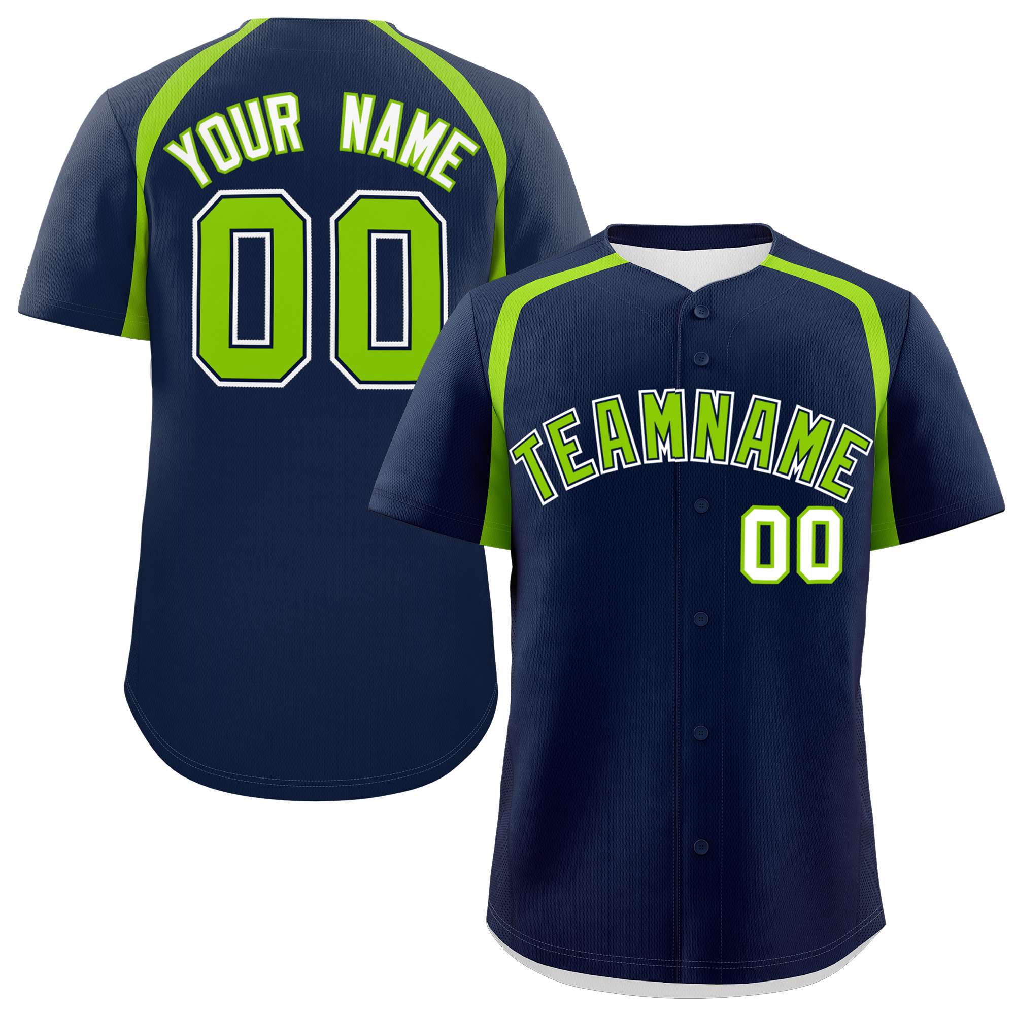 Custom Navy Neon Green Personalized Color Block Authentic Baseball Jersey