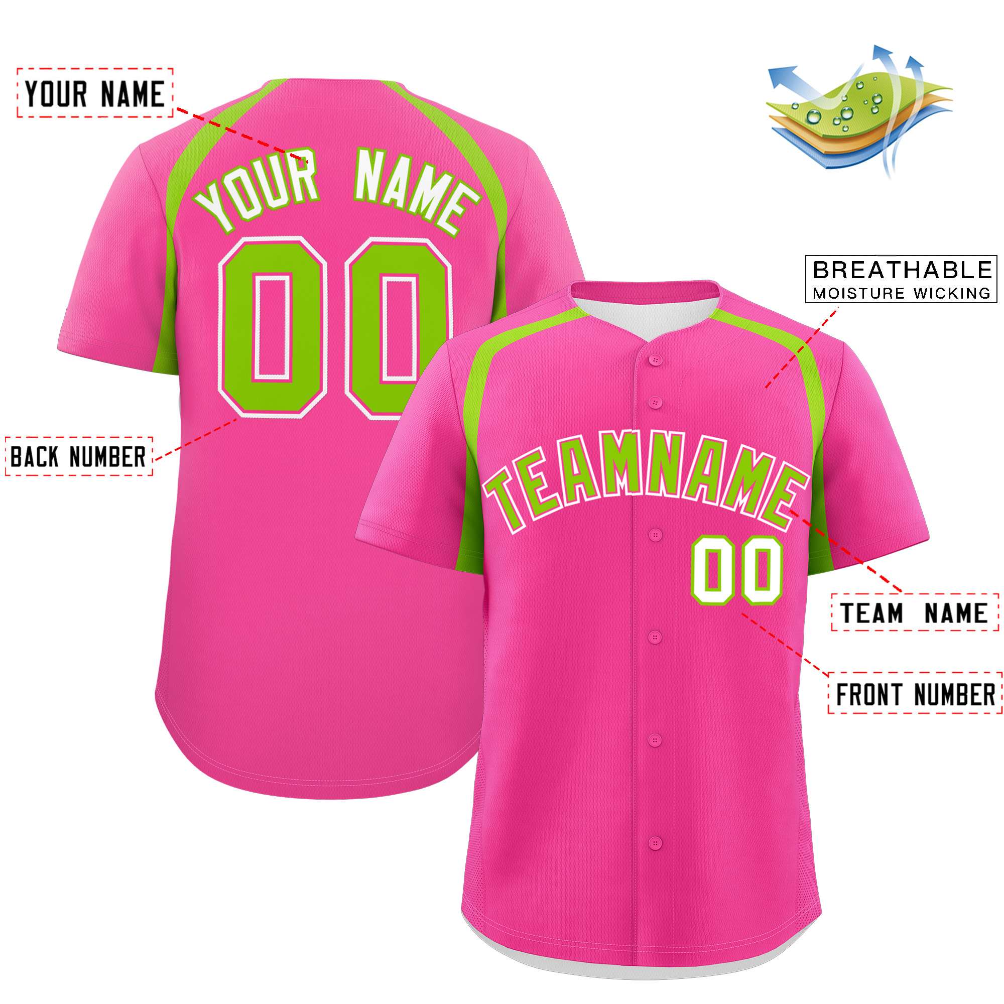 Custom Pink Neon Green Personalized Color Block Authentic Baseball Jersey