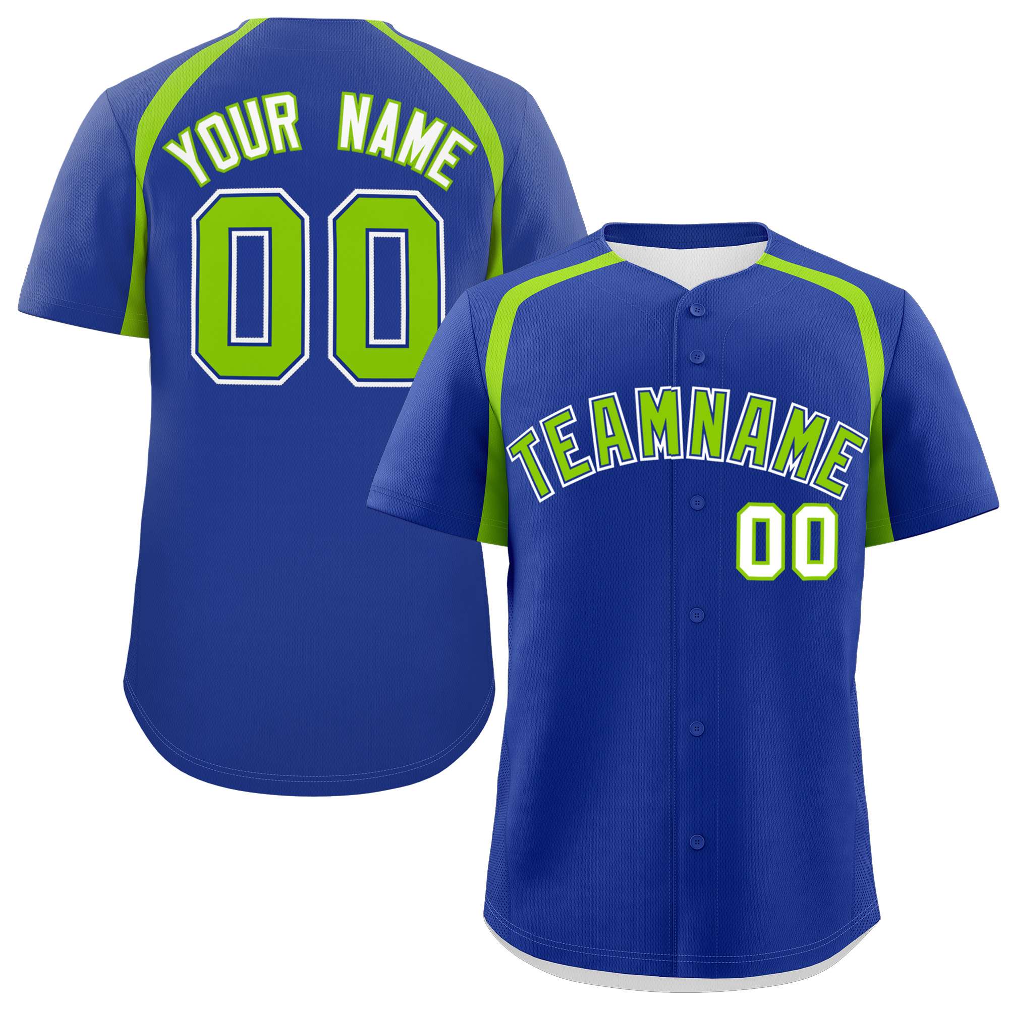 Custom Royal Neon Green Personalized Color Block Authentic Baseball Jersey