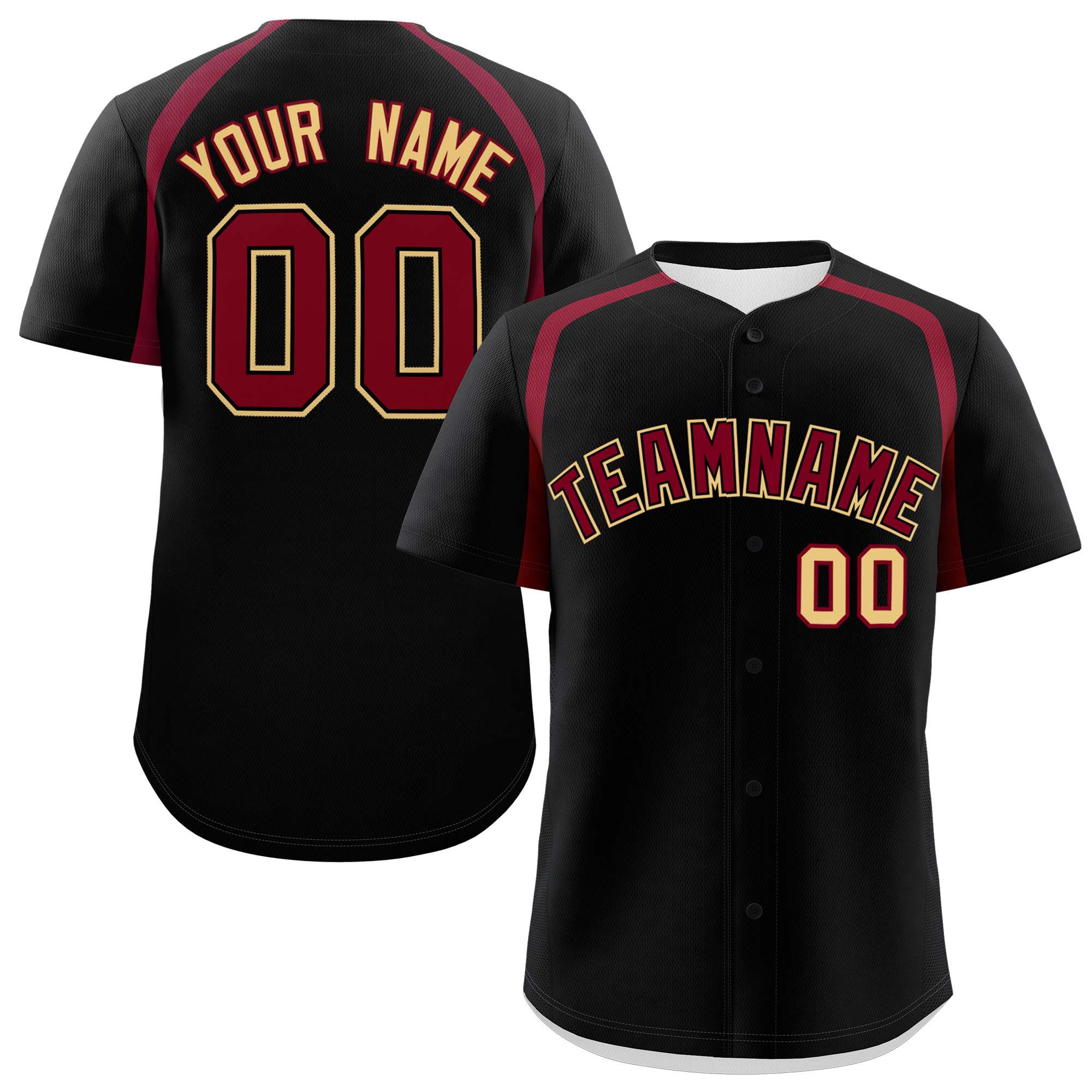 Custom Black Crimson Personalized Color Block Authentic Baseball Jersey