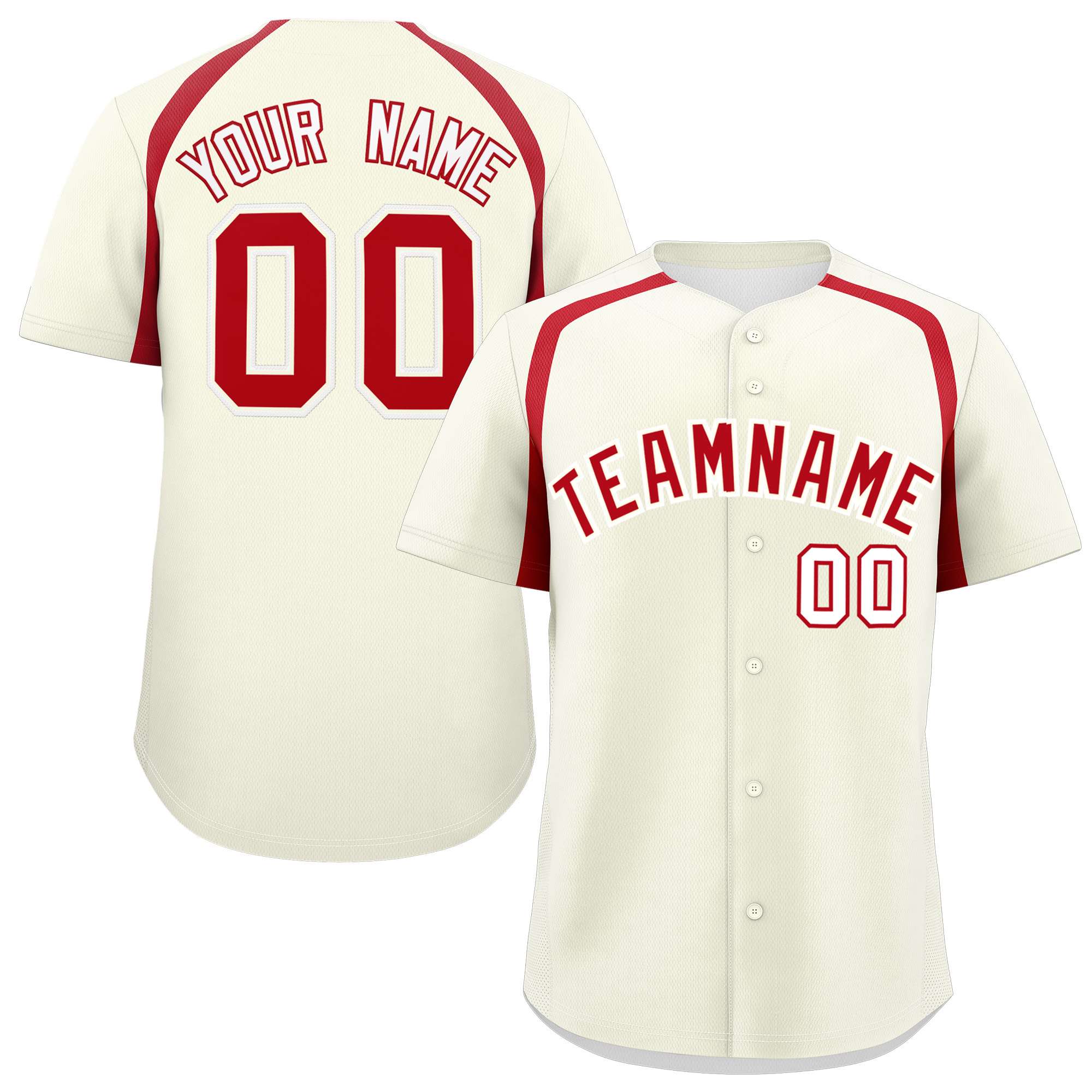 Custom Cream Red Personalized Color Block Authentic Baseball Jersey