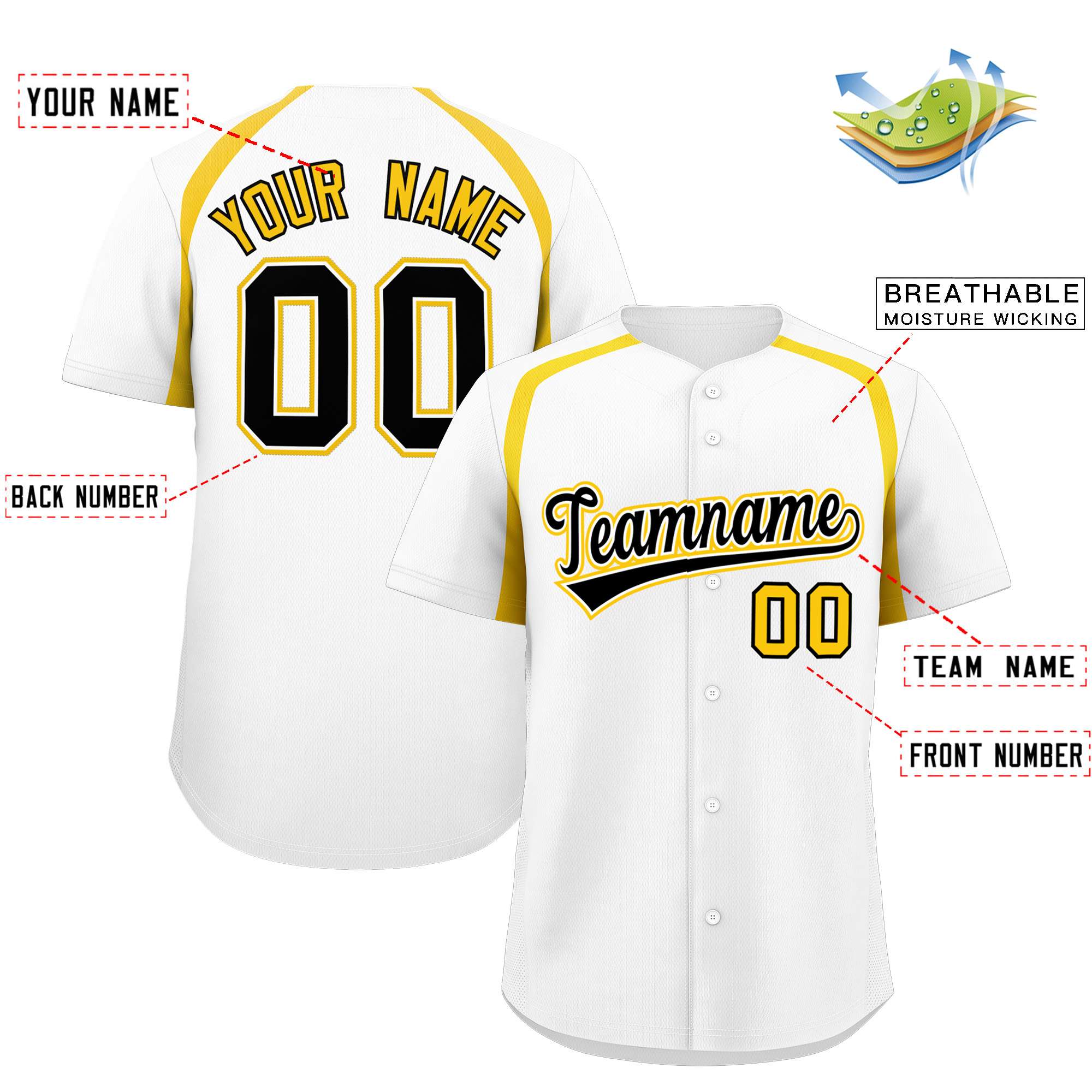 Custom White Gold Personalized Color Block Authentic Baseball Jersey