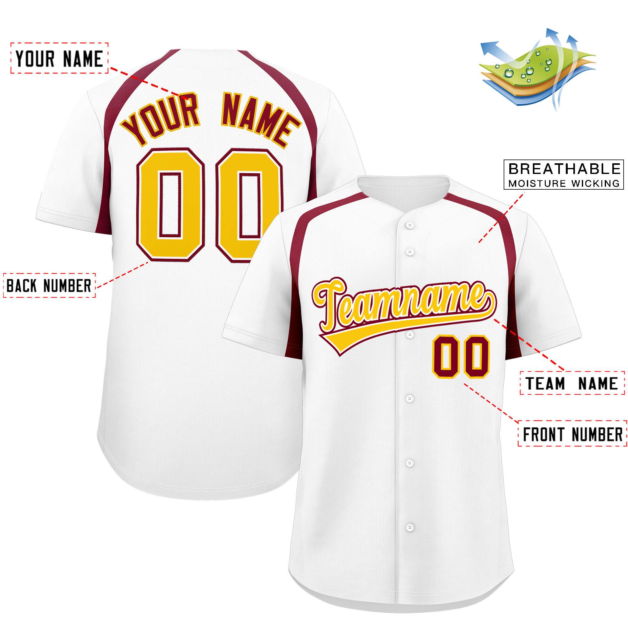 Custom White Crimson Personalized Color Block Authentic Baseball Jersey