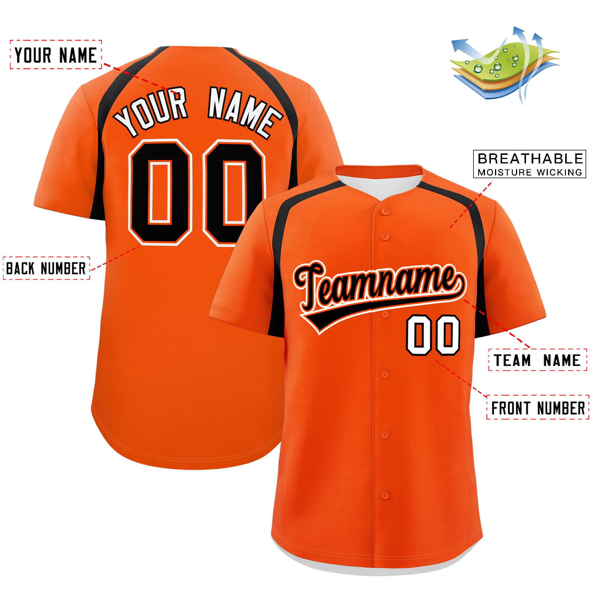 Custom Orange Black Personalized Color Block Authentic Baseball Jersey