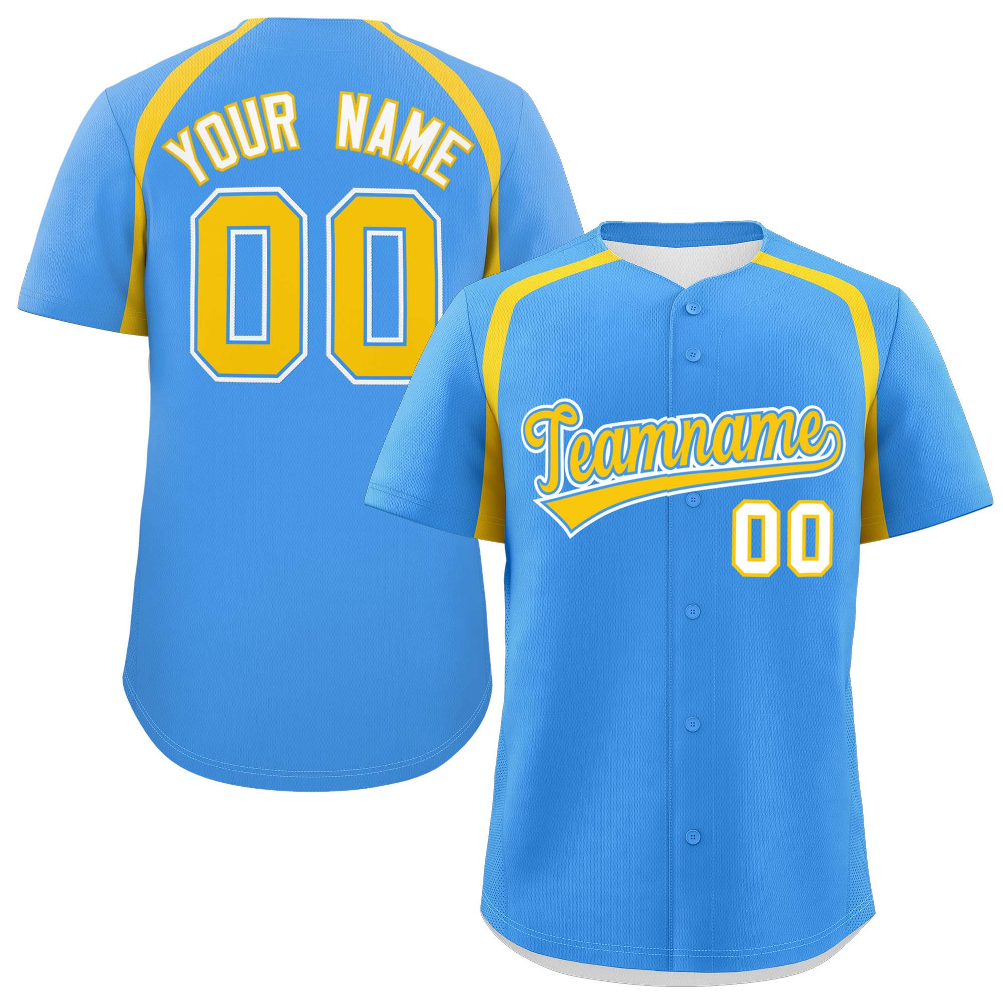 Custom Powder Blue Gold Personalized Color Block Authentic Baseball Jersey