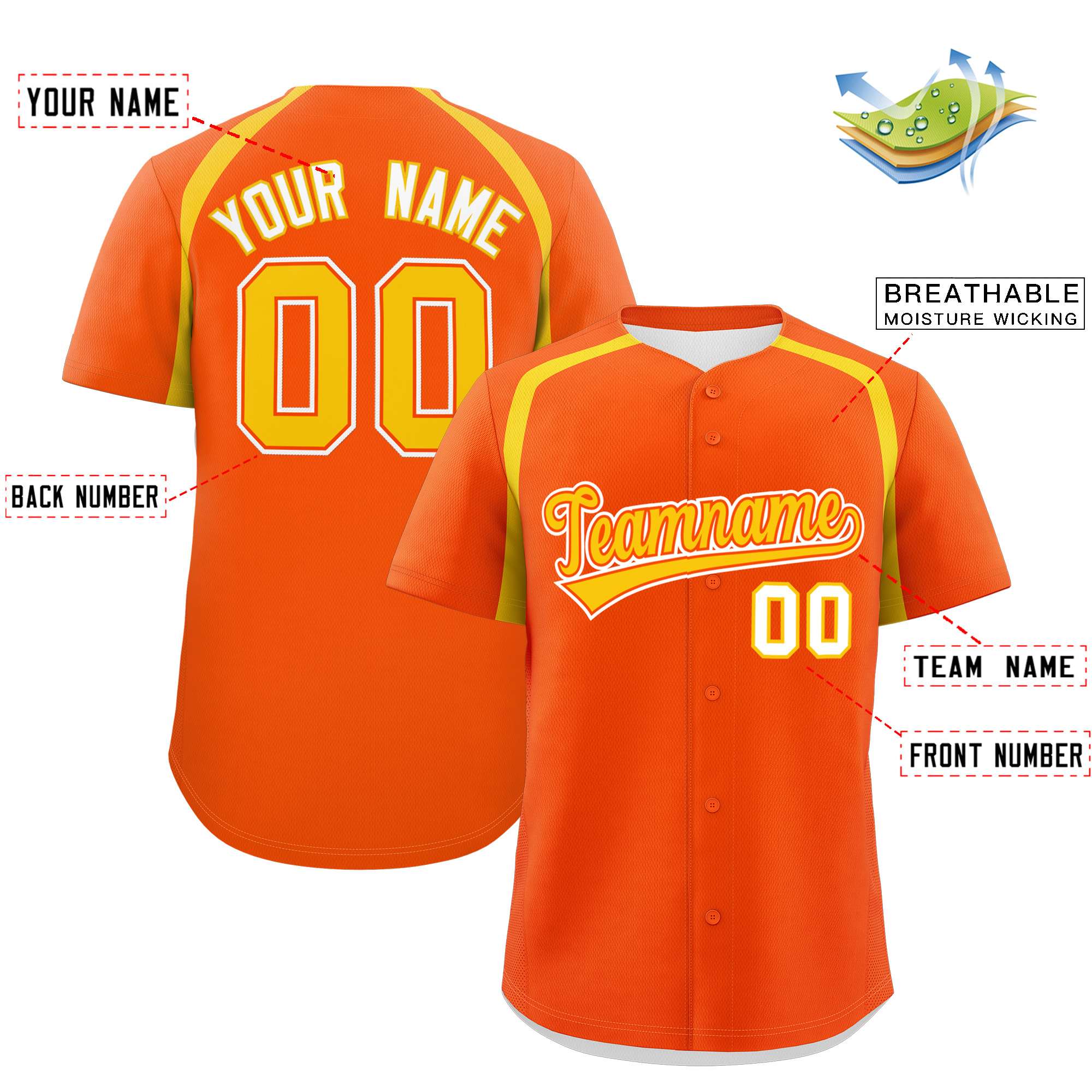 Custom Orange Gold Personalized Color Block Authentic Baseball Jersey