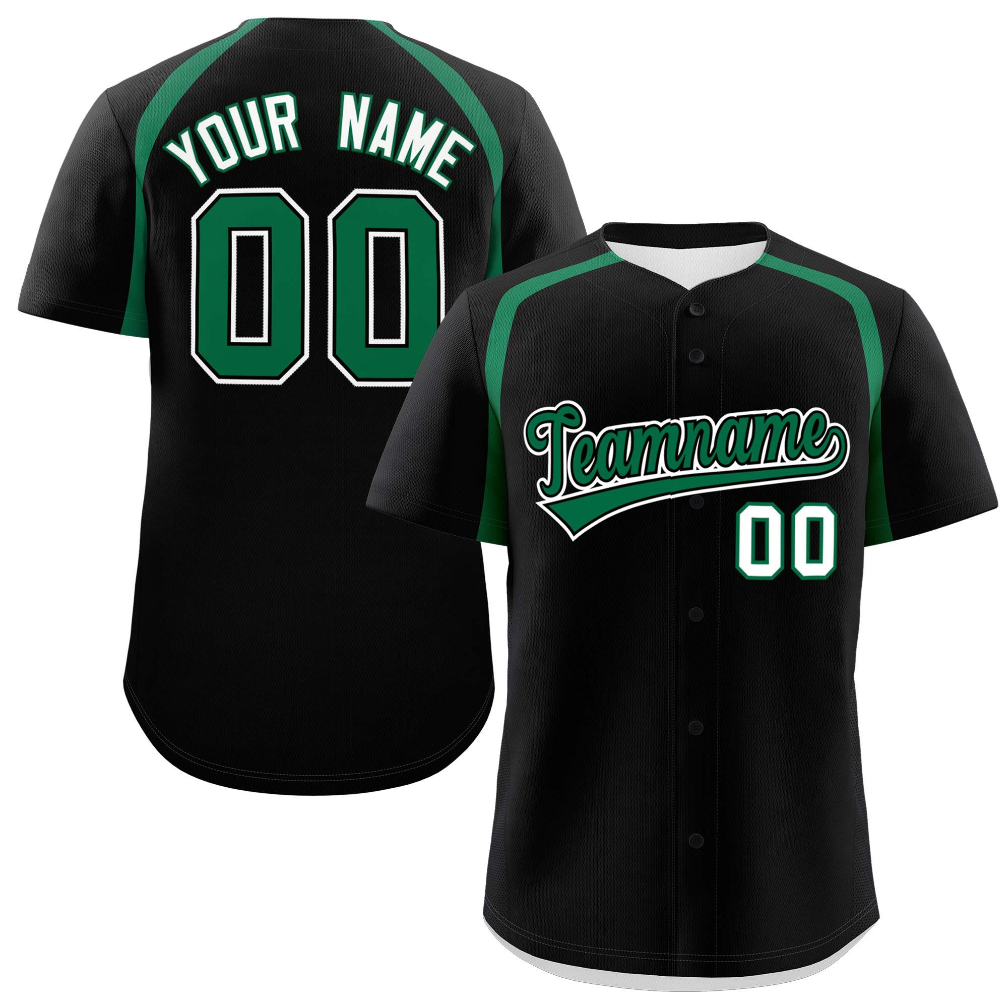 Custom Black Kelly Green Personalized Color Block Authentic Baseball Jersey