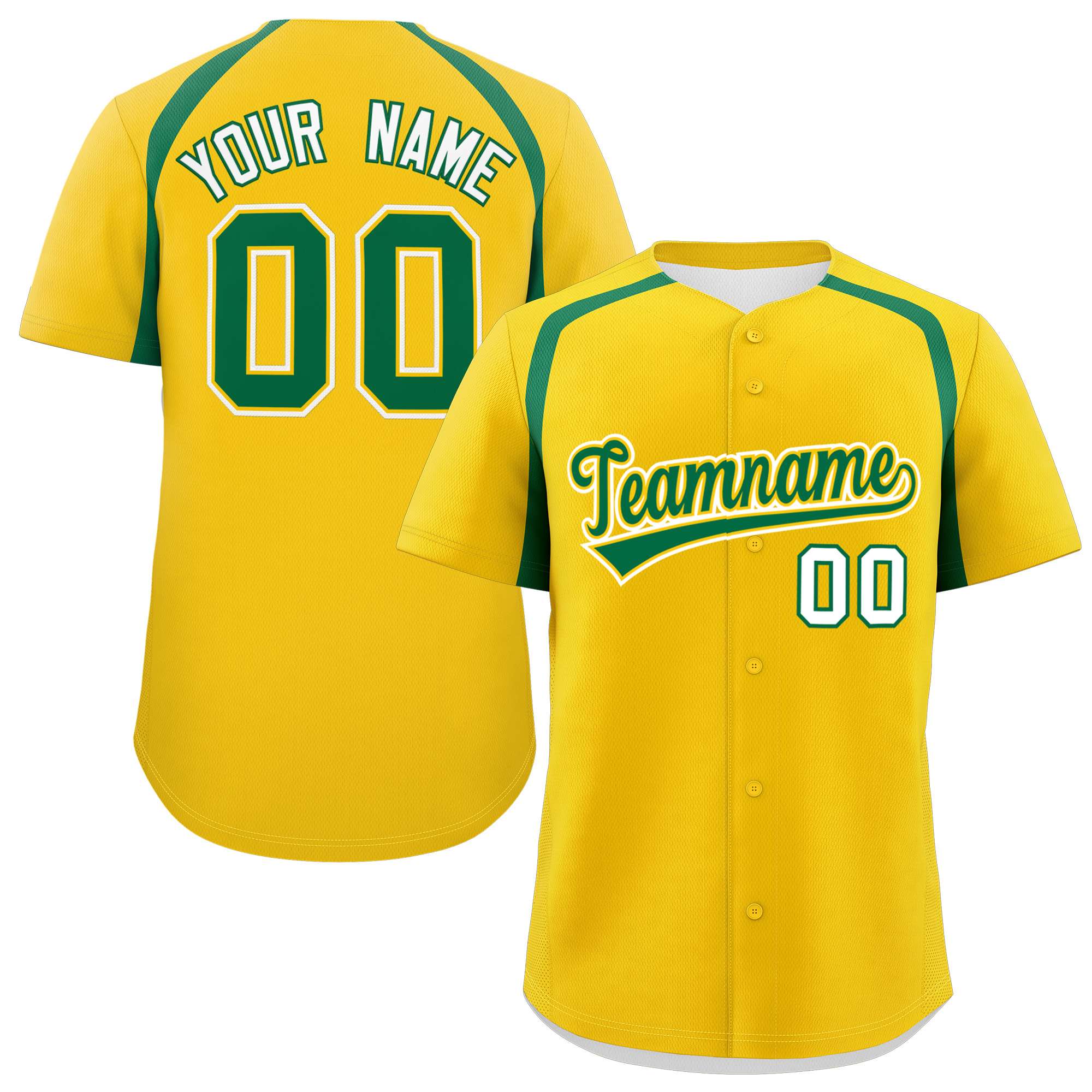 Custom Gold Kelly Green Personalized Color Block Authentic Baseball Jersey