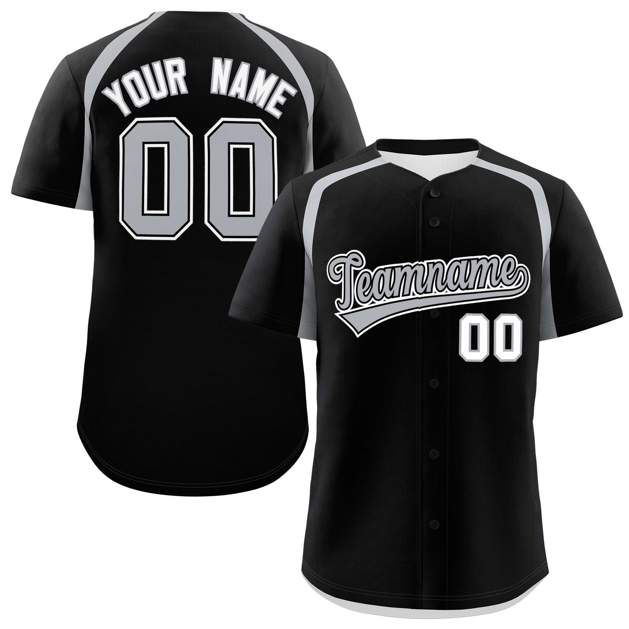 Custom Black Silver Personalized Color Block Authentic Baseball Jersey