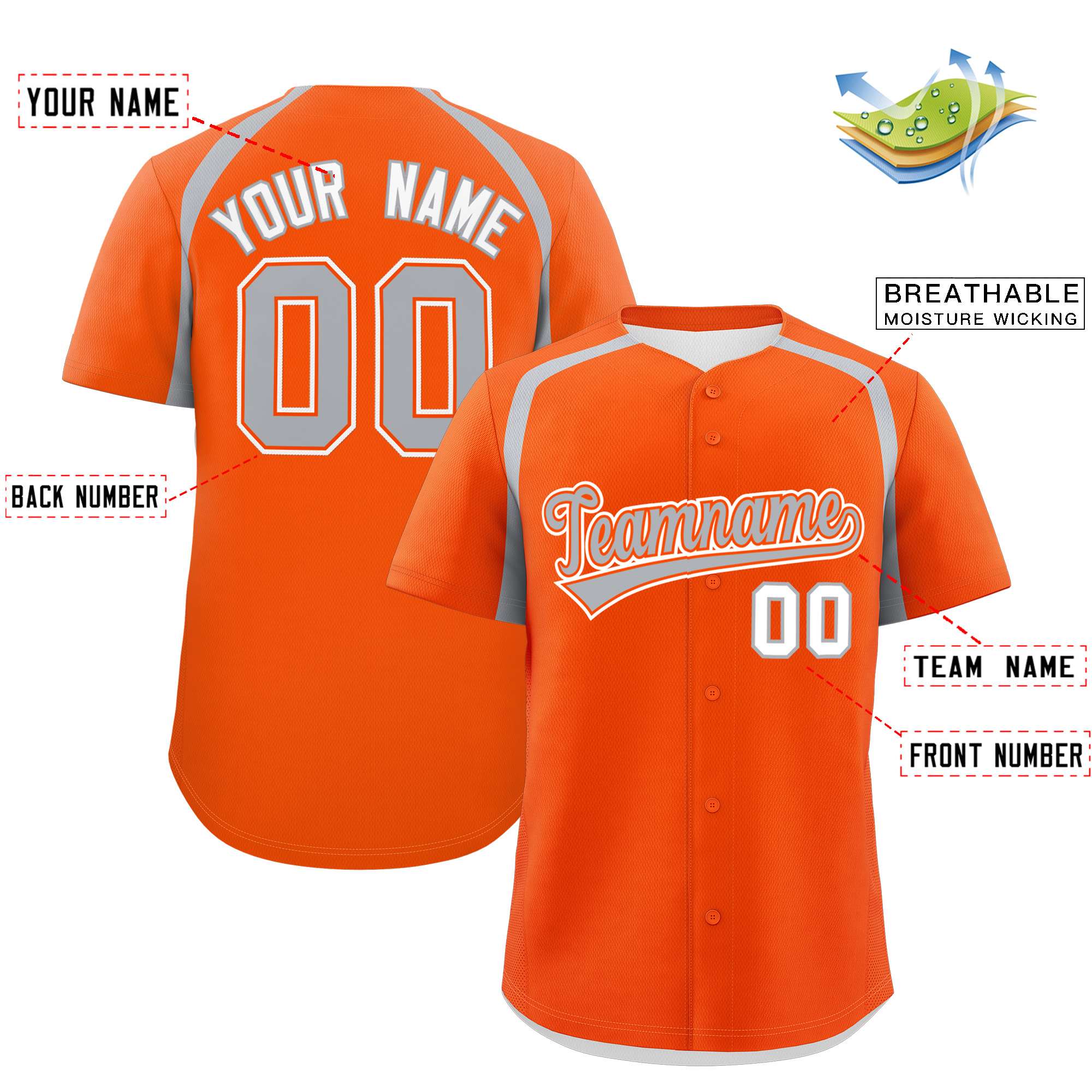 Custom Orange Silver Personalized Color Block Authentic Baseball Jersey