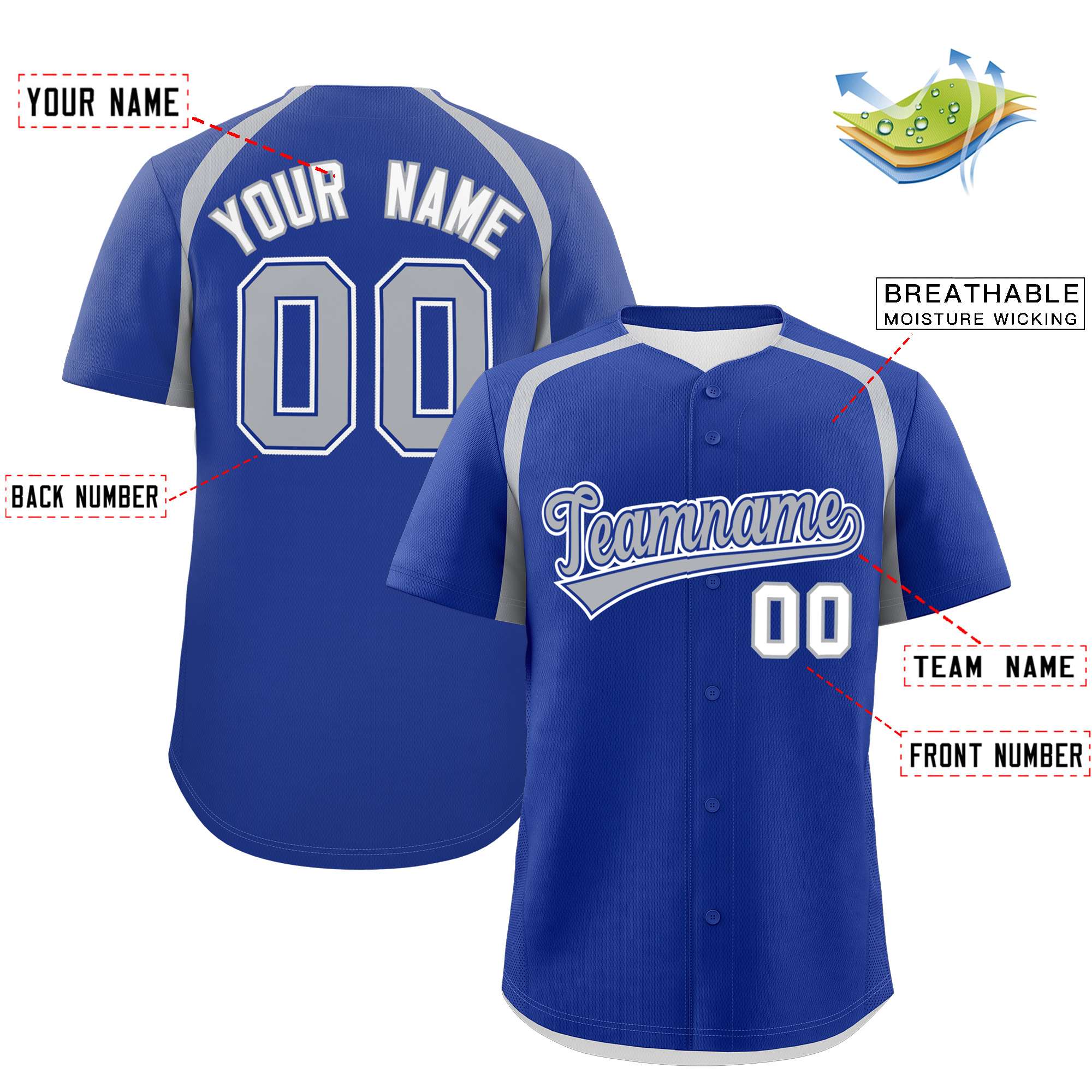 Custom Royal Silver Personalized Color Block Authentic Baseball Jersey