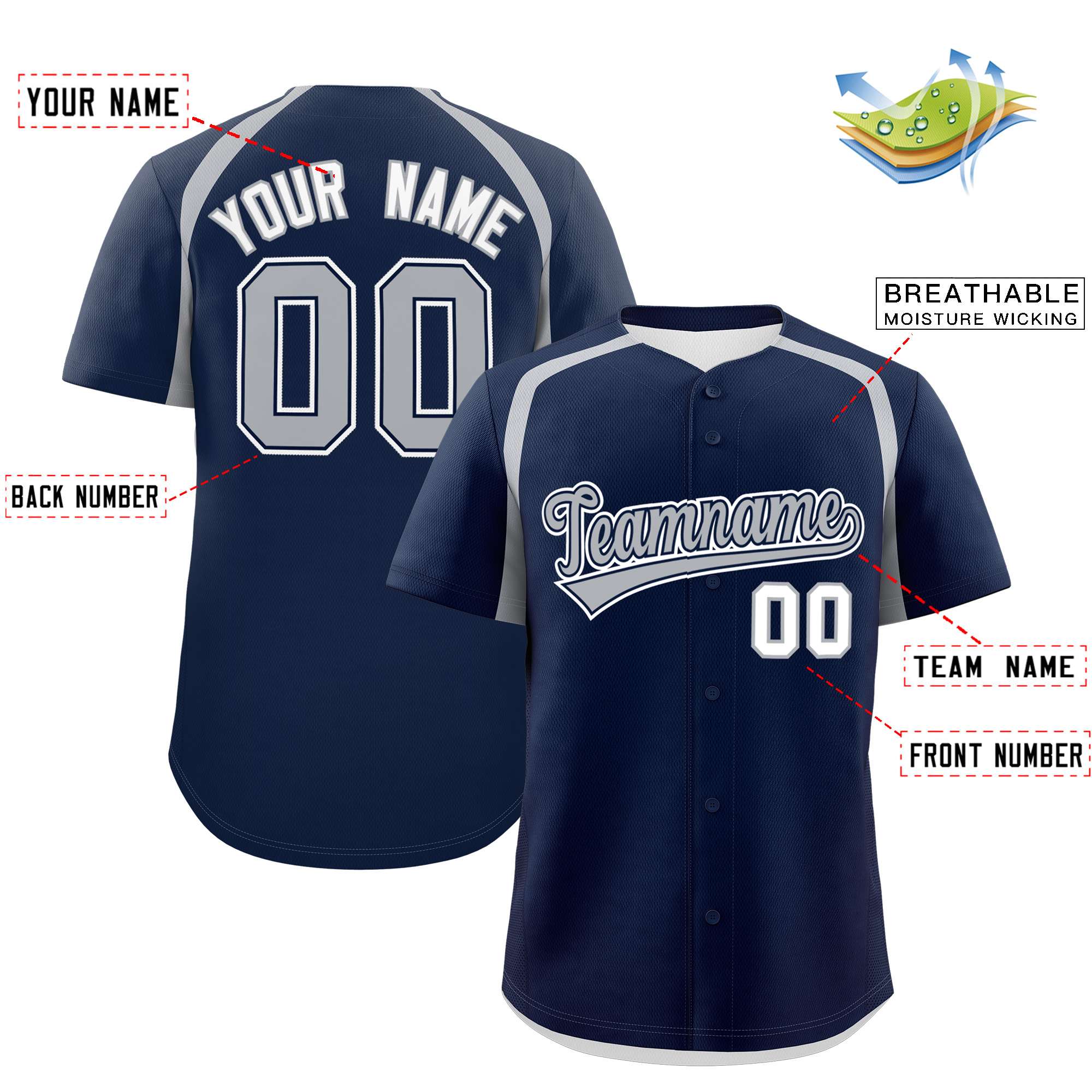 Custom Navy Silver Personalized Color Block Authentic Baseball Jersey