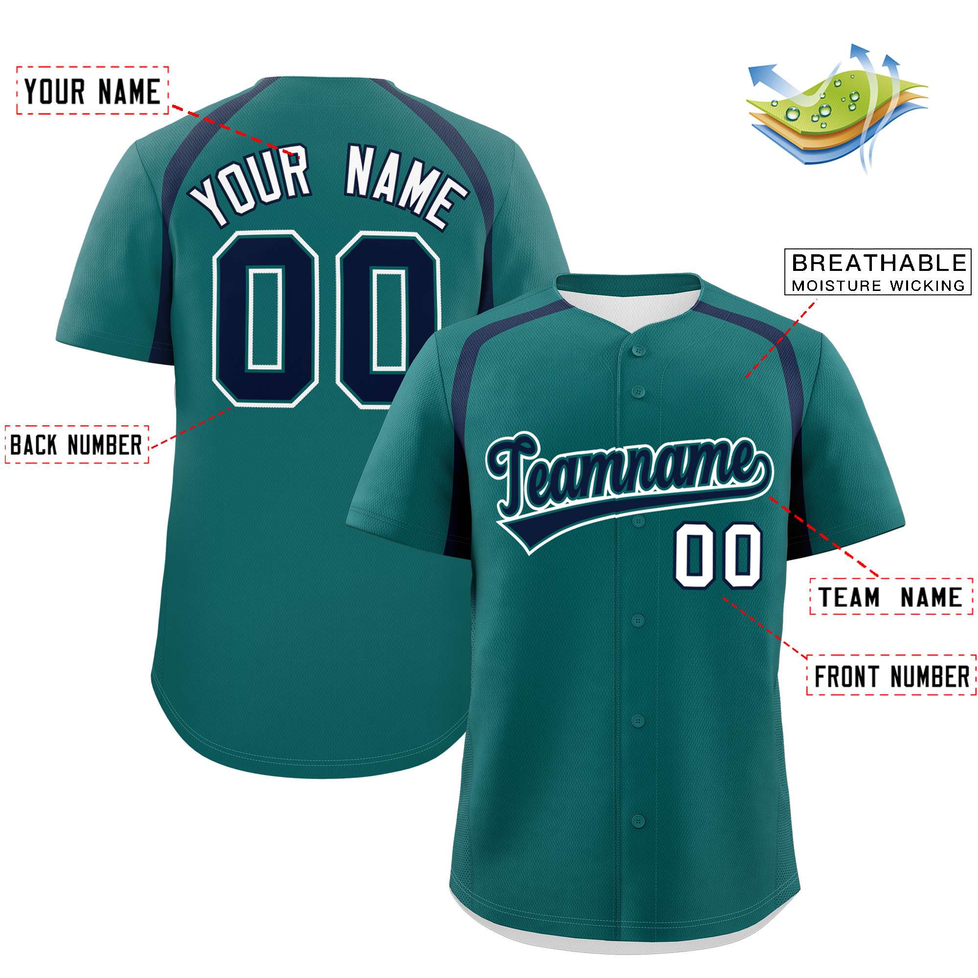 Custom Aqua Navy Personalized Color Block Authentic Baseball Jersey