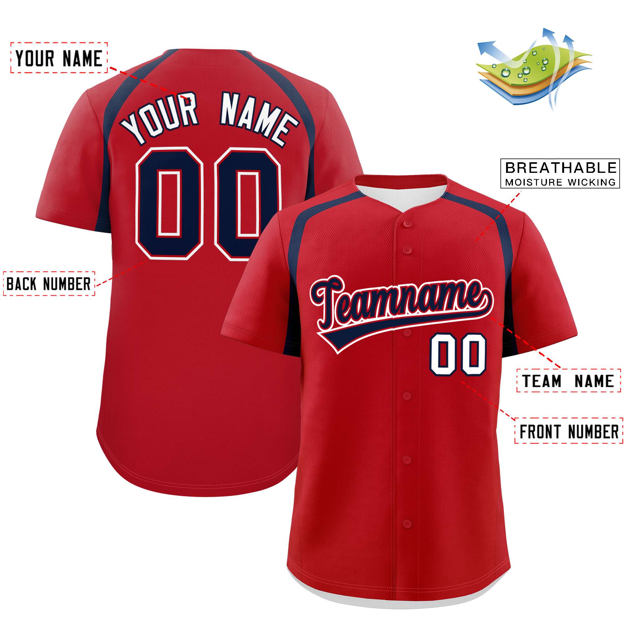 Custom Red Navy Personalized Color Block Authentic Baseball Jersey