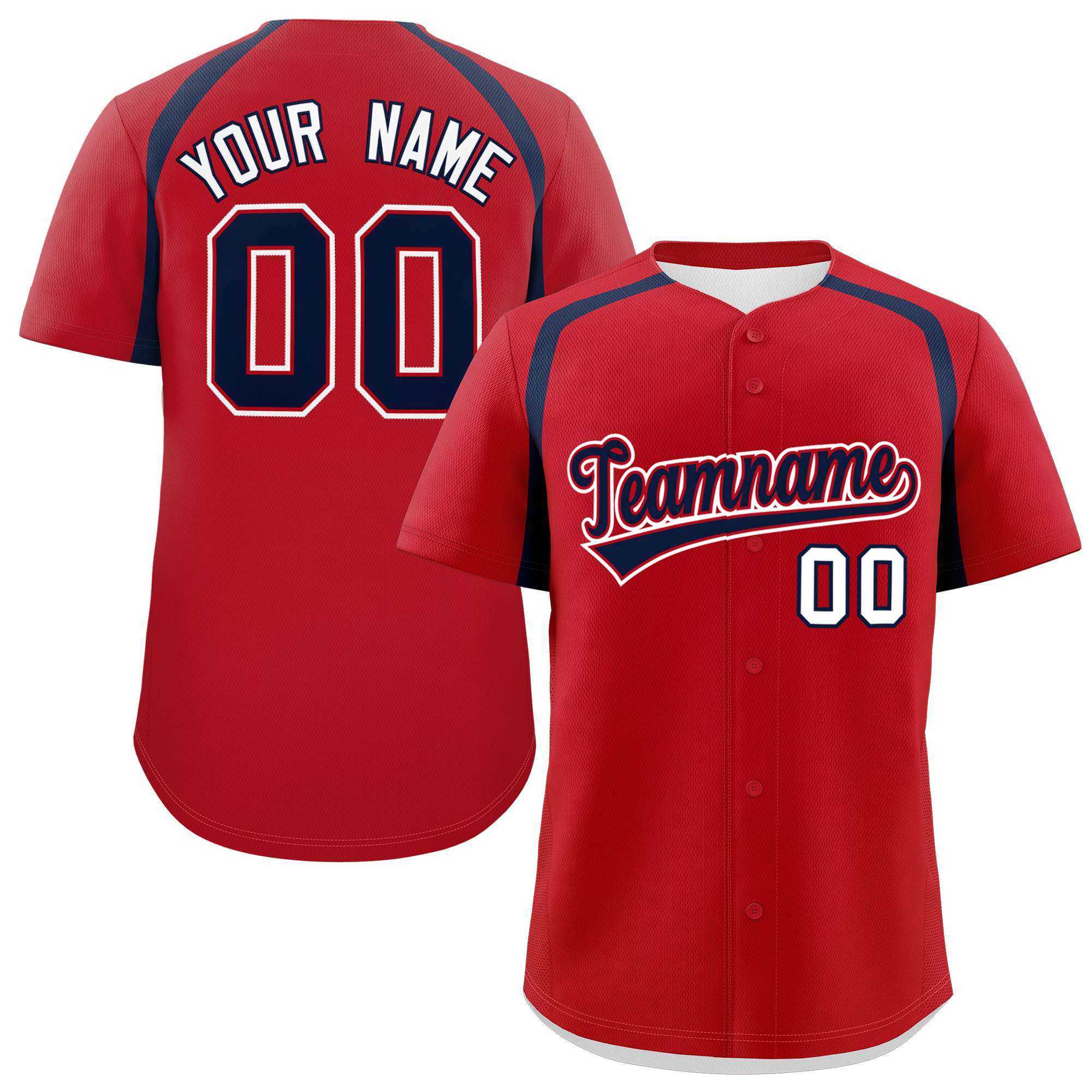 Custom Red Navy Personalized Color Block Authentic Baseball Jersey